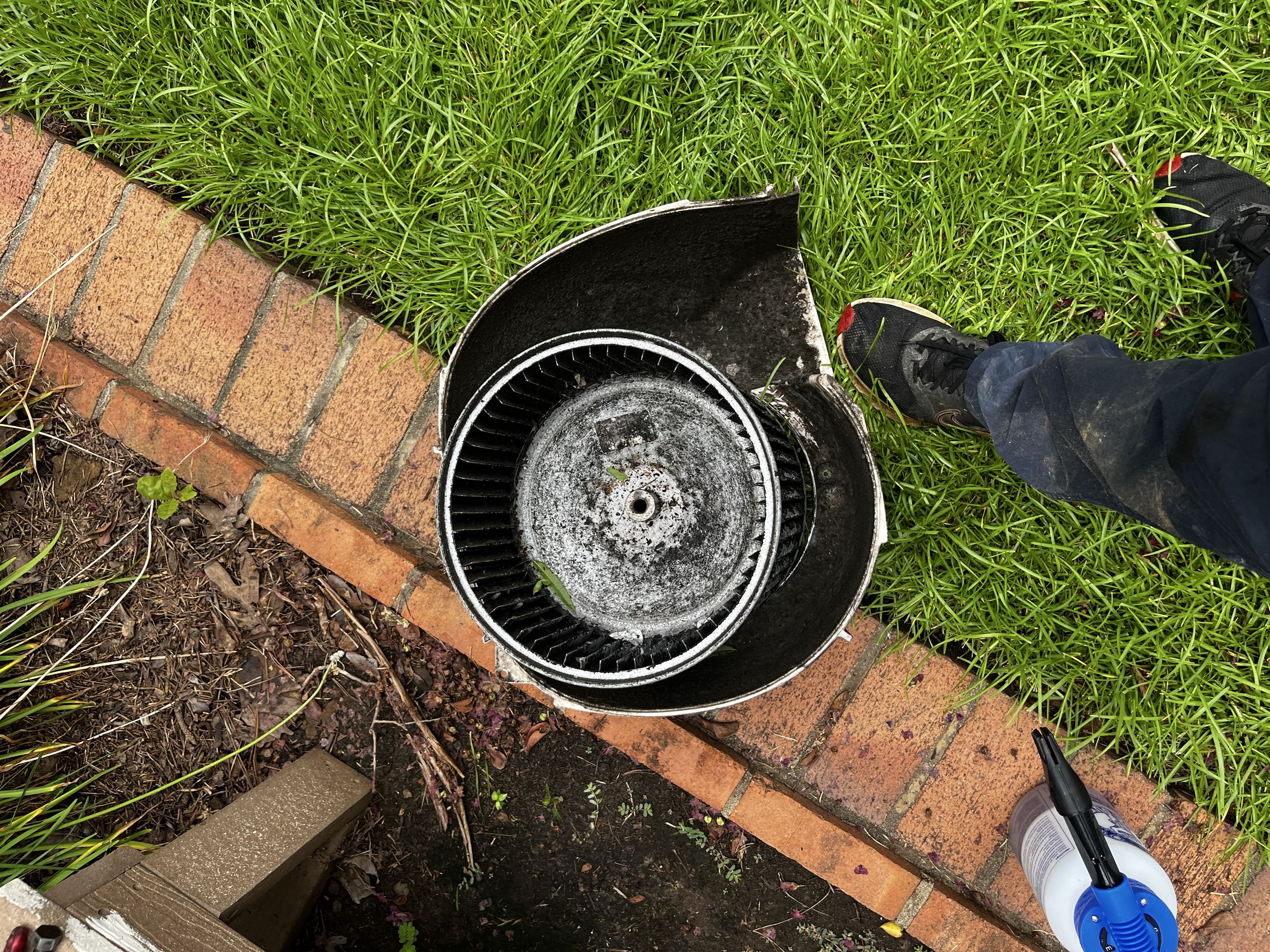 Trane air conditioning blower housing&wheel cleaning and motor replacement. 