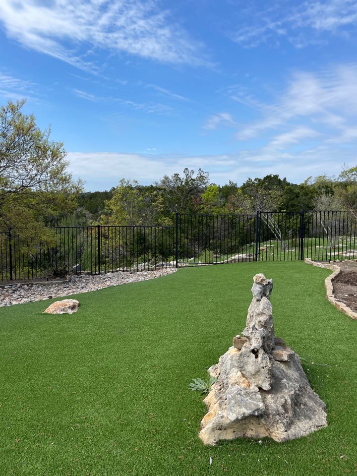 We installed this beautiful LawnPop Artificial Turf garden in Leander, Texas. The landscape design, utilizes native plants, rocks and river beds, incorporating LawnPop synthetic grass. This homeowner is saving water and eliminating erosion.