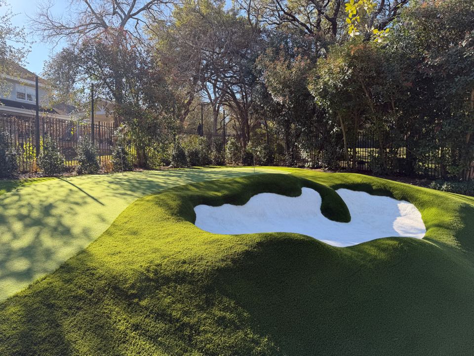 Austin, TX - We are next to Lake AUSTIN where we designed and installed this beautiful LawnPop luxury golf Green. Our Artificial Turf putting greens are a work of art.  Fun for the family to play and entertain with friends.  
