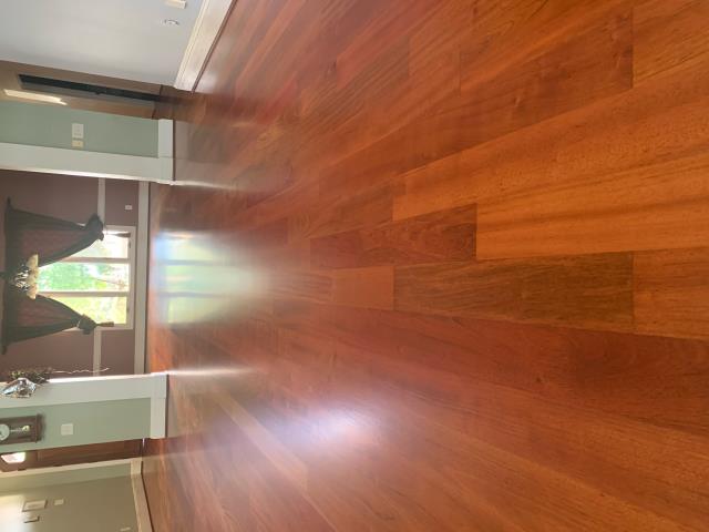 Beautiful Brazilian Cherry Hardwood Flooring Sand and Refinish for a wonderful family in Cornelius, NC! 