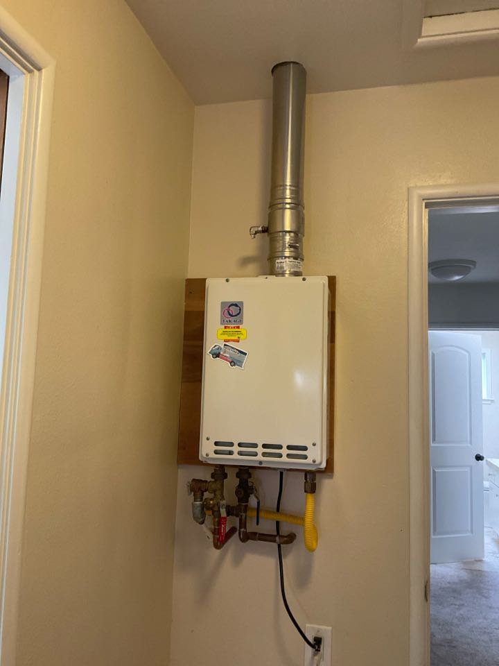 Serviced tankless water heater.