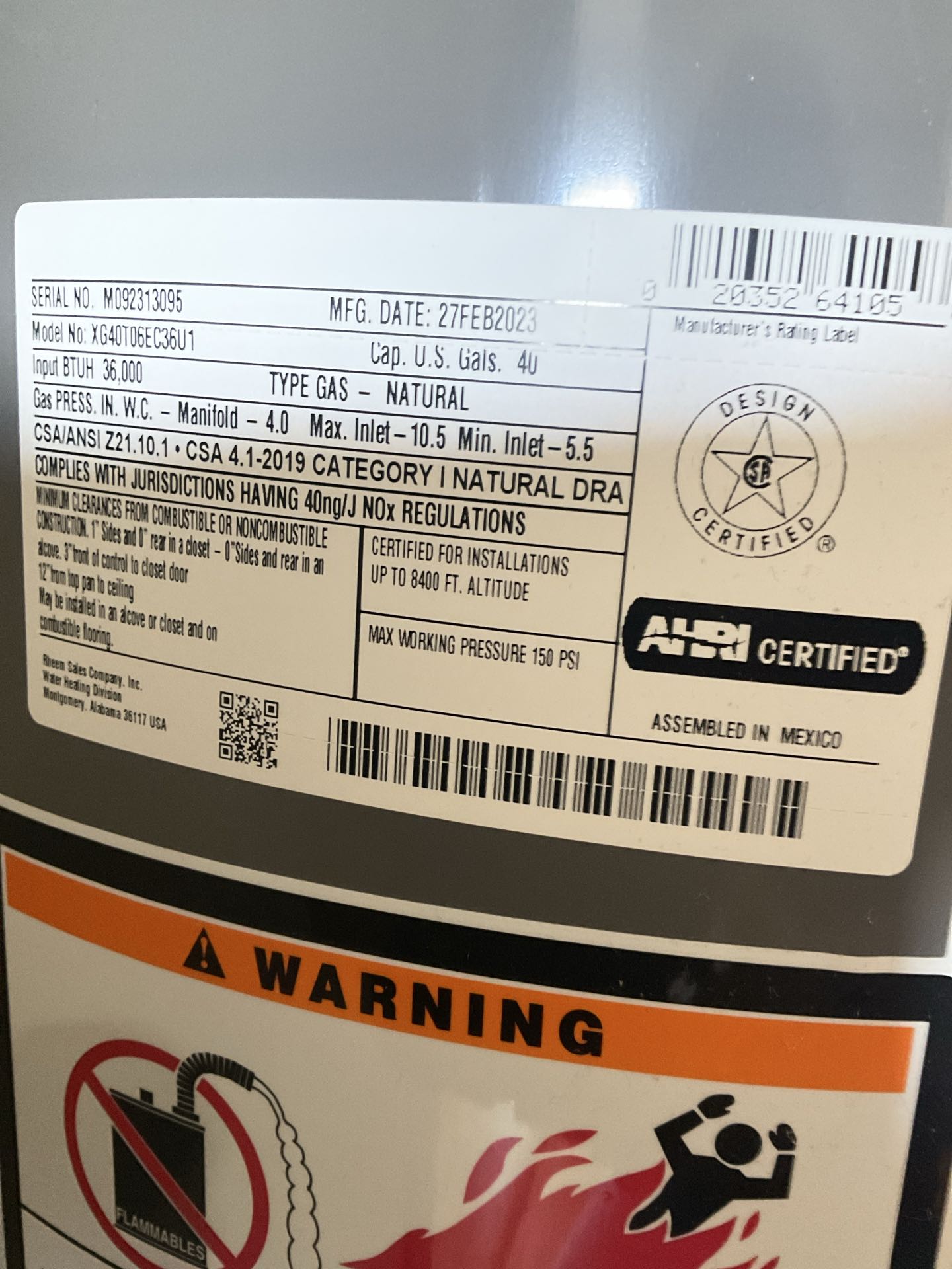 Scotts Valley, CA - Inspected water heater. Scotts Valley, CA - Inspected water heater.