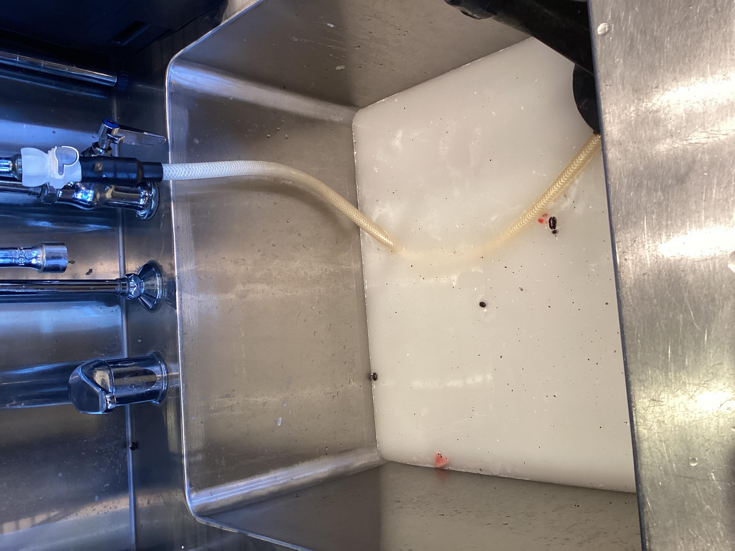 Upon arrival, I identified a clogged tea urn sink. I inserted a barrel auger into the strainer and maneuvered it up to the termination point to dislodge the obstruction. After clearing the clog, I tested the sink to ensure proper drainage. During the inspection, I discovered coffee beans lodged in the sink and the floor sink strainer. I reported my findings to Manager Cassie, who was present on site. The sink was thoroughly cleaned, and the area was left in a tidy condition.