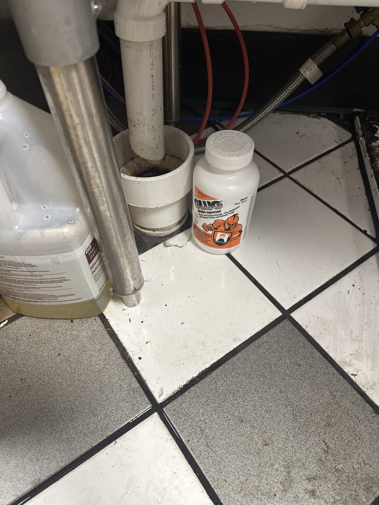 Upon arrival, I inspected the drain for the three-compartment sink. The drain leads into a hub that directly empties into the grease interceptor. Due to the design of the hub for the three-compartment sink, a slight odor was expected. To address this, I treated the hub with Glug, a specialized drain cleaner, applying it twice. This effectively eliminated the smell. I then ran hot water through the drain for several minutes to ensure there were no lingering issues or odors. The treatment was successful, and the system is now functioning properly. Only half of a 20oz bottle of Glug was used for the job.