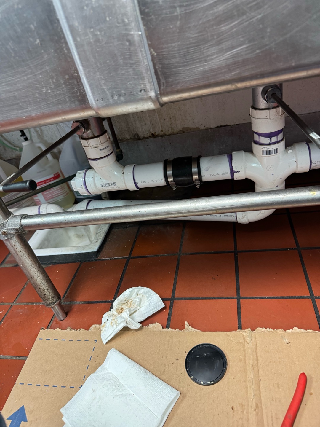 Upon inspection, I identified a leak originating from the left side Franklin drain seal. I removed the gasket and installed a new one, followed by resetting the lock ring. After testing, I moved to the right component and discovered a broken Franklin drain handle. I replaced it with a new handle. On the left side component, I found the handle lock nut to be loose, which I tightened to the correct specification. I also checked the o-rings on all three component plungers and tested them. Additionally, I found a broken lock ring on the spout, which I replaced with a new one. I conducted thorough testing of all components. The manager, Erica, was present and tested the components' ability to hold water before I departed.