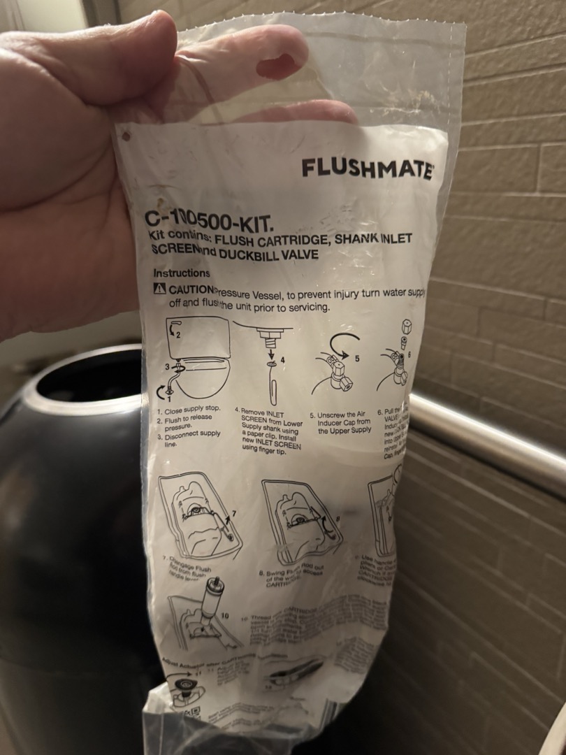 Upon inspection, the pressure assist toilet in the first bathroom to the left was not functioning correctly. After identifying the issue as a faulty cartridge, I replaced it with a new Sloan pressure assist cartridge. This resolved the flushing problem, ensuring the toilet operates smoothly. The replacement was completed efficiently, and I confirmed the successful repair by testing the flush. The homeowner, Sean, signed off on the completed work.