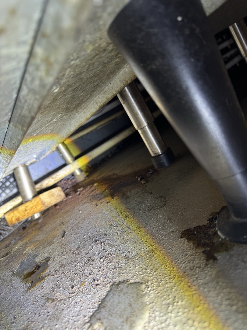 I adjusted the drain line for the ice machine, which was tilted back, causing cold water to accumulate and drip onto the floor. The adjustment ensured proper drainage, preventing further water accumulation. Additionally, I identified two back legs of the ice machine that are detaching and recommended immediate attention from the ice machine specialists. Regarding the pressure issue, I confirmed with Brian that a new PRV is needed. Ecolab was also informed about the pressure problem.