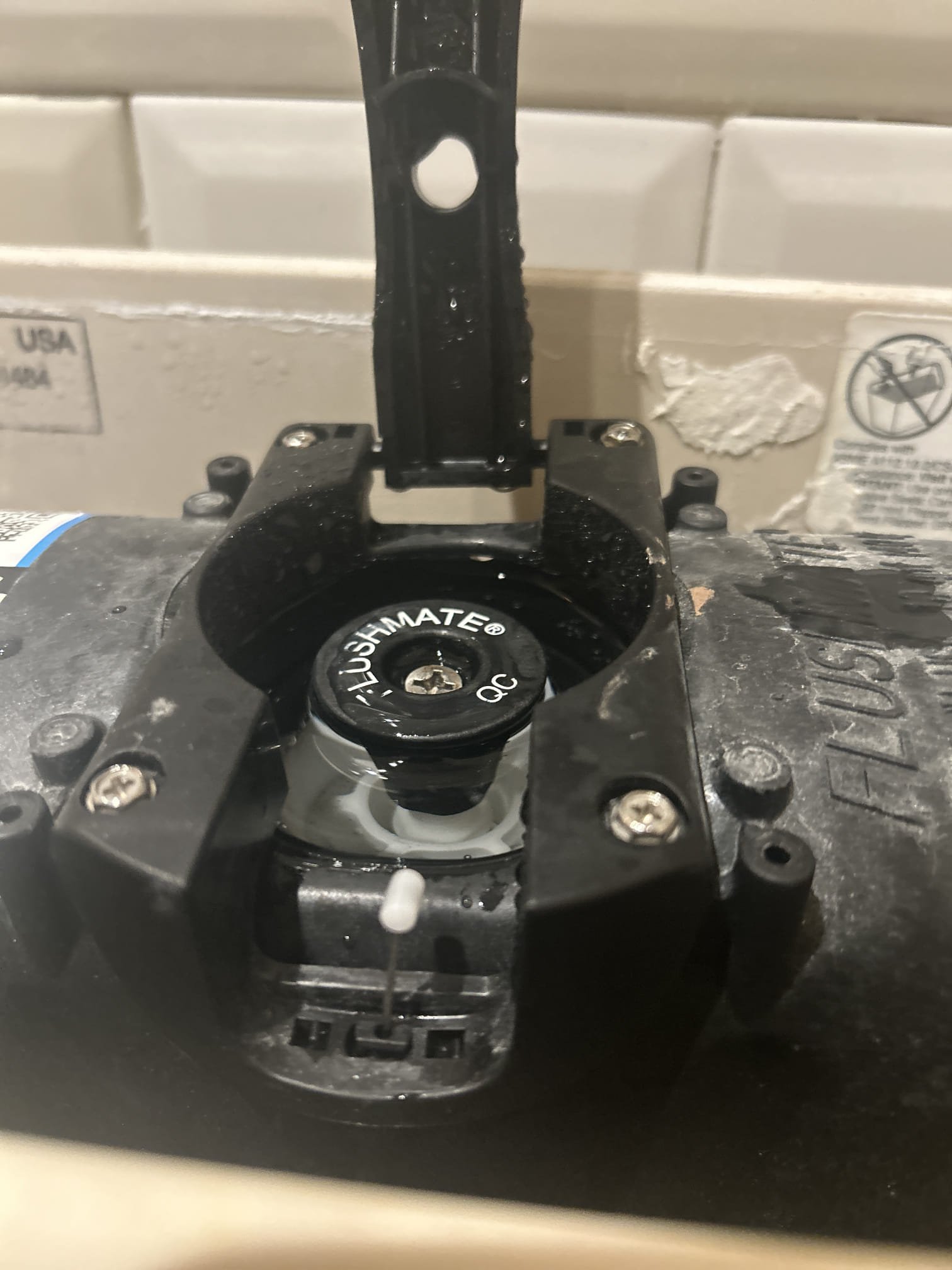 Upon arrival, I conducted a thorough inspection of the pressure-assist toilet in the designated bathroom. The toilet was exhibiting issues with its flush mechanism, specifically a broken flush cable and a malfunctioning cartridge. I began by replacing the broken flush cable with a new Flushmate pressure assist flush cable, ensuring it was securely installed and functioning correctly. Next, I replaced the faulty cartridge with a new Flushmate pressure assist cartridge, which restored the necessary pressure and functionality. After completing the repairs, I tested the toilet to confirm that it was operating smoothly and efficiently. The installation of the new parts resolved the issues, and the toilet is now fully functional.