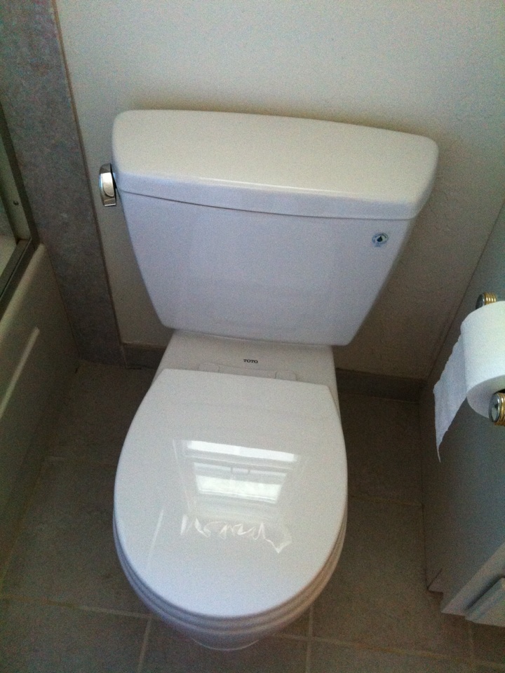 Berkeley, CA - Would ya look at that! This Toto Eco Drake round front toilet tucks ever so snugly into this small bathroom. With a soft close seat to top it off, every visit to the bathroom will be a dream because the seat won't wake up the whole house when you close it at 3 in the morning. Berkeley, CA - Would ya look at that! This Toto Eco Drake round front toilet tucks ever so snugly into this small bathroom. With a soft close seat to top it off, every visit to the bathroom will be a dream because the seat won't wake up the whole house when you close it at 3 in the morning.