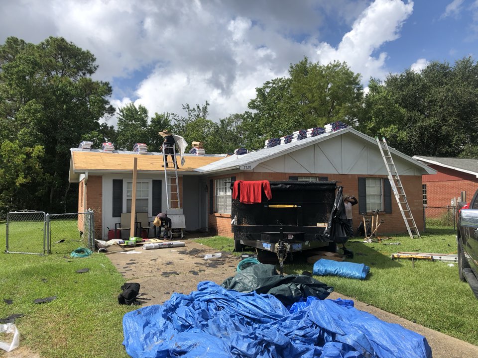 Gulfport, MS - Begin re-roof using GAF architectural shingles color Shakewood, replace decking as needed Gulfport, MS - Begin re-roof using GAF architectural shingles color Shakewood, replace decking as needed
