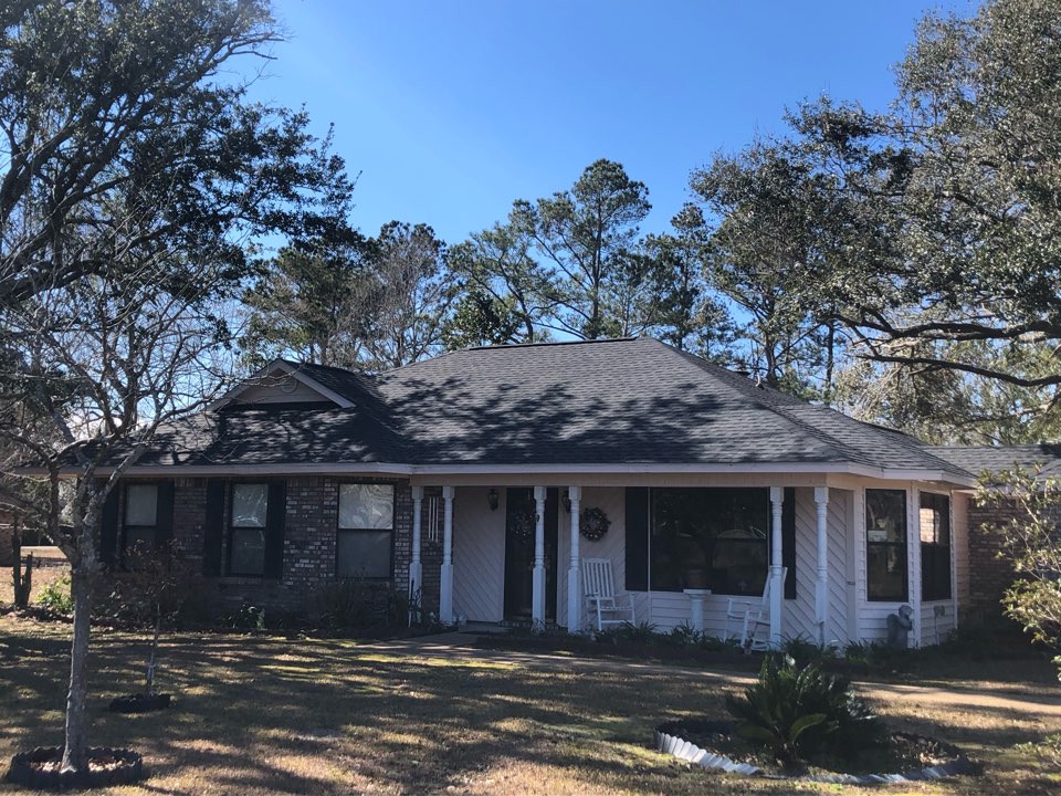 Biloxi, MS - This darling tucked a-say one story home took roof damage during hurricane Zeta. B&M roofing was able to give them a beautiful, bold new roof with GAF timberline HDZ architectural shingles in charcoal. Biloxi, MS - This darling tucked a-say one story home took roof damage during hurricane Zeta. B&M roofing was able to give them a beautiful, bold new roof with GAF timberline HDZ architectural shingles in charcoal.