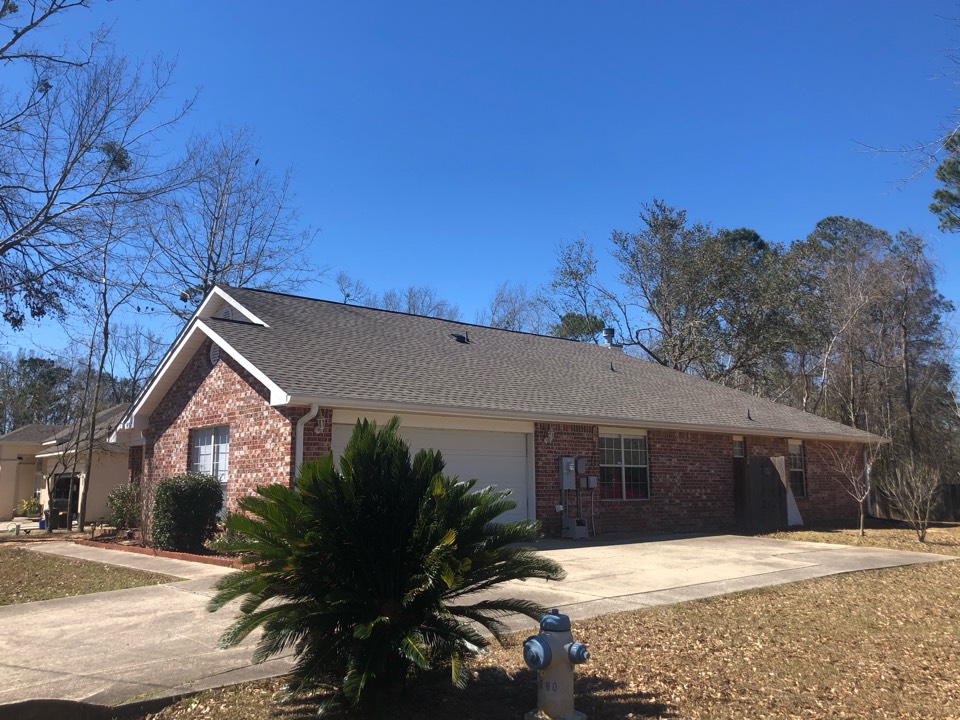 Diamondhead, MS - This one story house took damage to their roof during Hurricane Zeta. B&M Roofing provided them with a brand new GAF lifetime series timberline architectural HDZ shingle roof in weatherwood! Diamondhead, MS - This one story house took damage to their roof during Hurricane Zeta. B&M Roofing provided them with a brand new GAF lifetime series timberline architectural HDZ shingle roof in weatherwood!