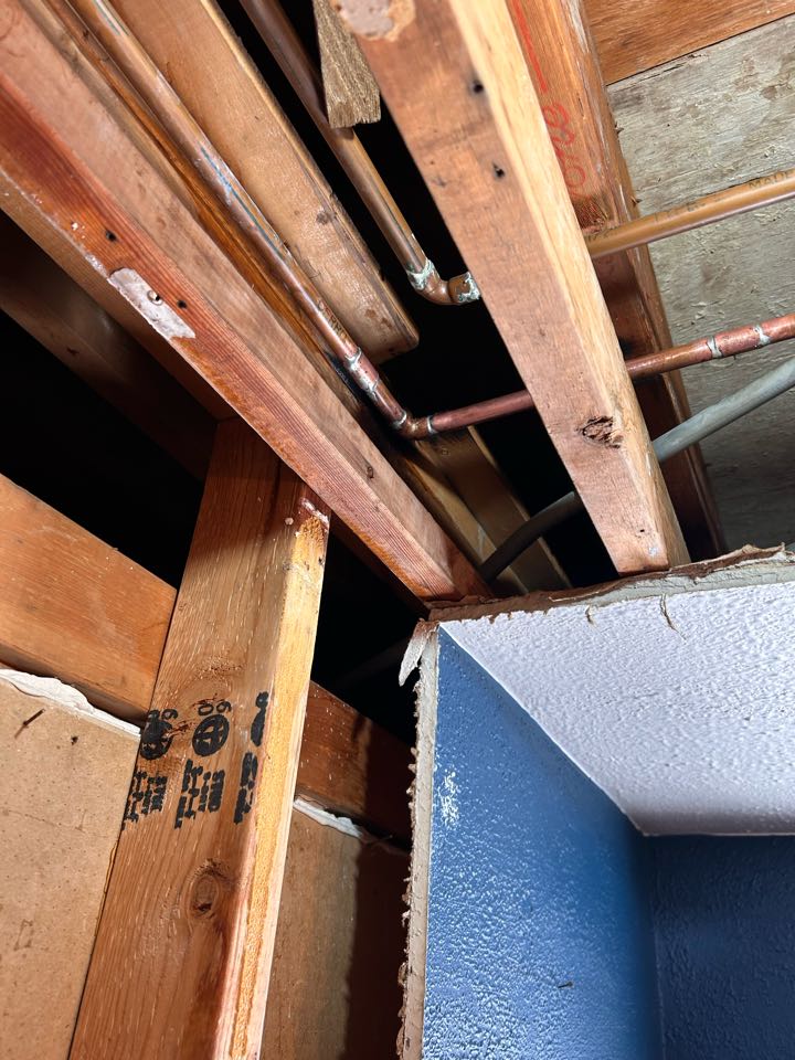 Wheaton, IL - Repaired frozen pipe leak in ceiling above powder room Wheaton, IL - Repaired frozen pipe leak in ceiling above powder room