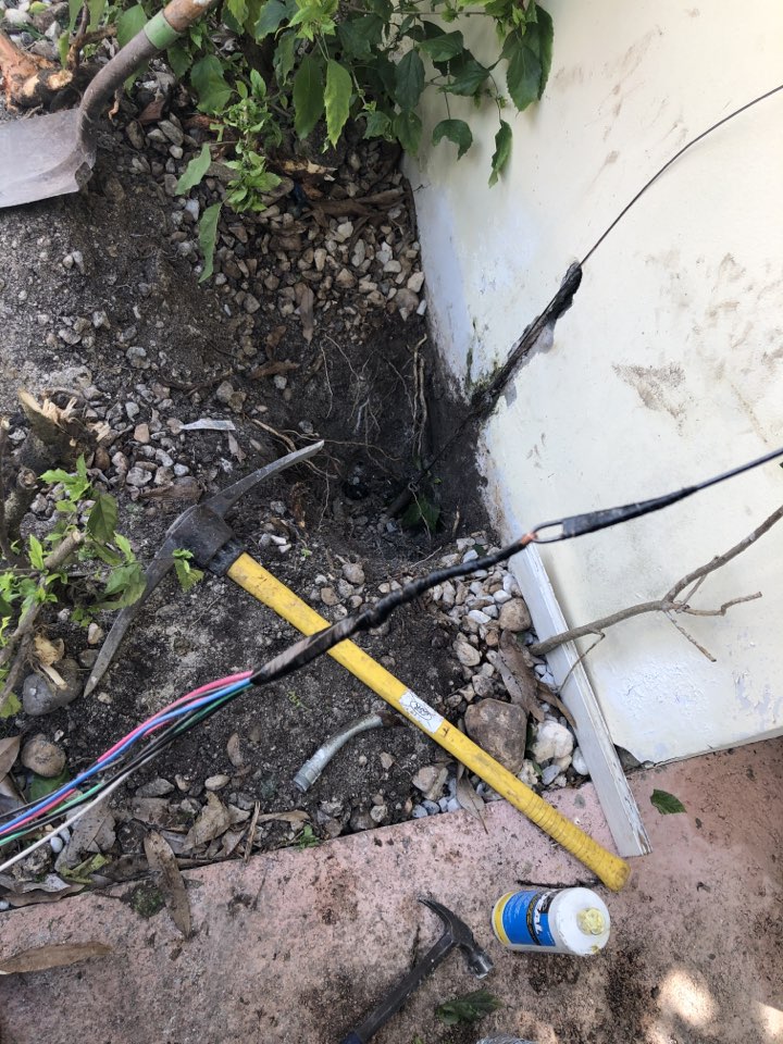 Pulling wiring to feed shed power to make customer happy Pulling wiring to feed shed power to make customer happy