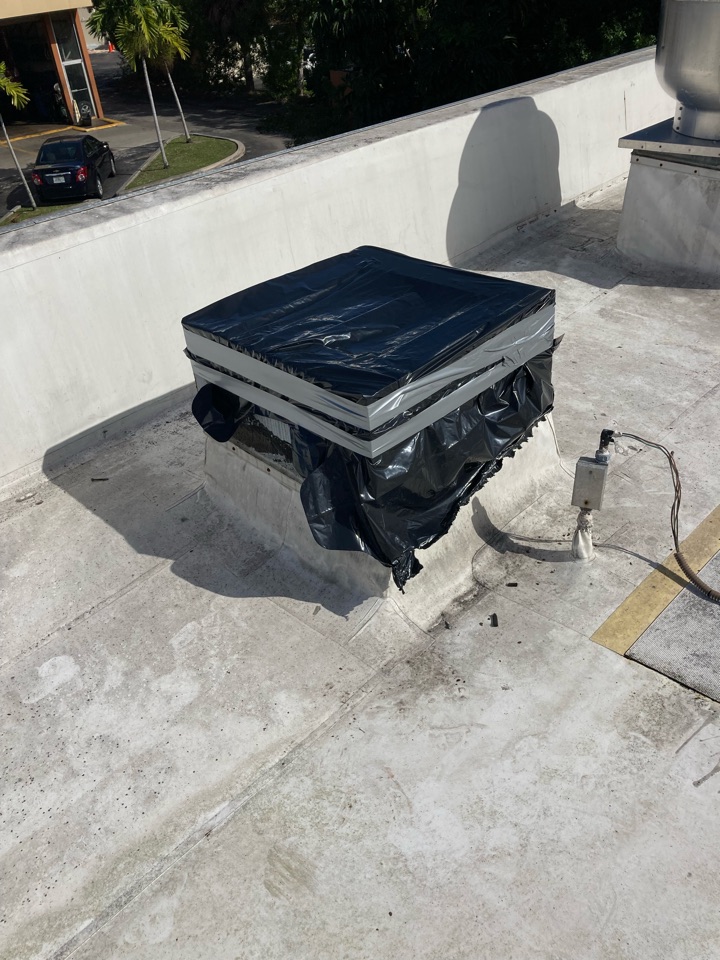 Emergency service call to check roof top hood. Roof top hood was stolen Emergency service call to check roof top hood. Roof top hood was stolen