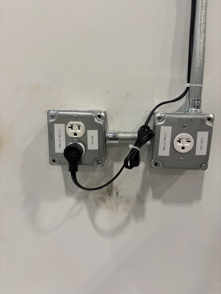 Installed two 120 outlets for Bomber machine at frito 