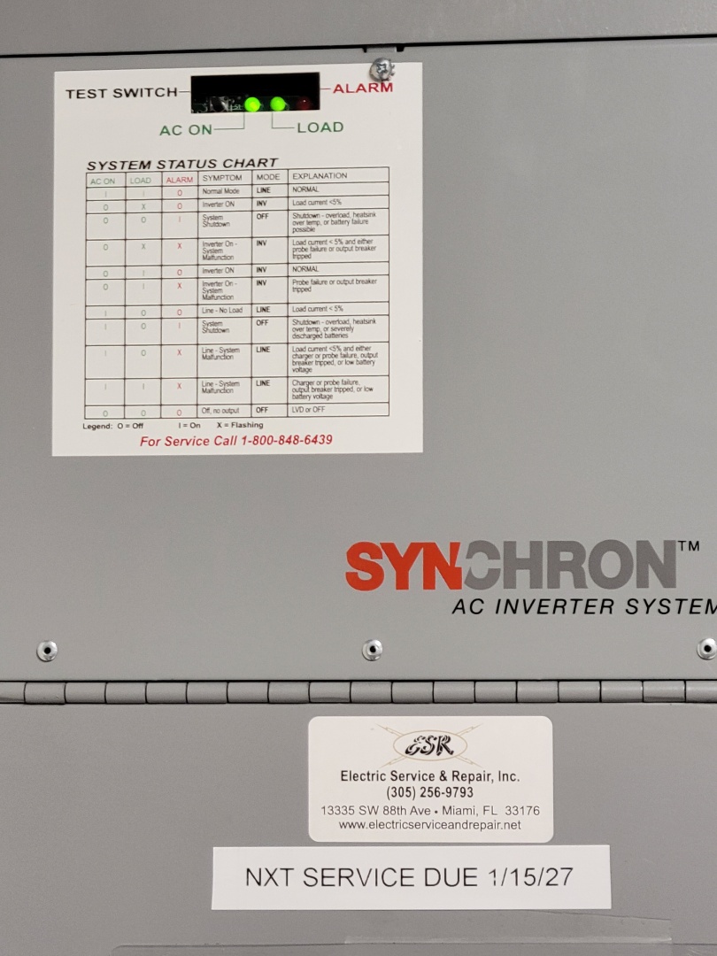 Did diagnostics to Dual lite inverter in NCH hospital in Naples,  Fl.