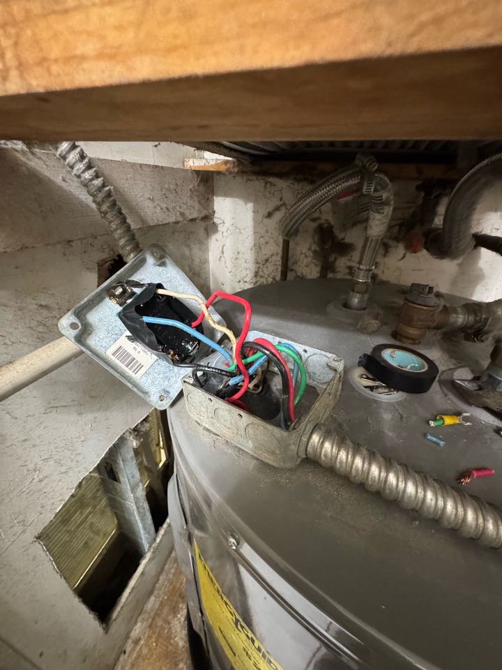 Emergency services water heater had no power. Repaired wiring issue 