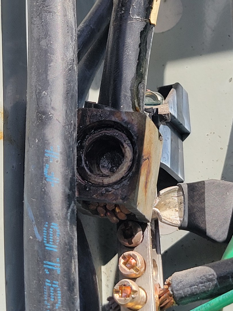 customer has partial loss of power. Outside panel the neutral is burned and wire is undersized.