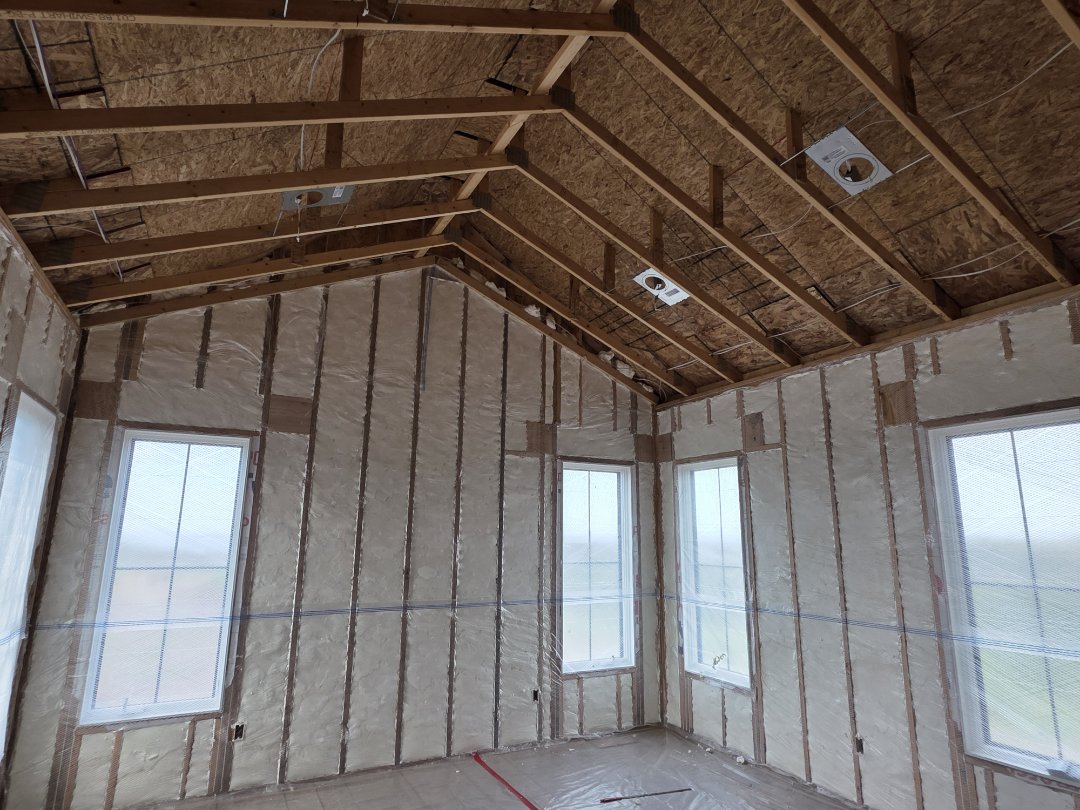We insulated this family's home when it was built 4 years ago with open cell spray foam and cellulose. They were so happy with our quality of work and the performance of our product they invited us back to insulate the 2,300' addition.
They live next to Tuttle Creek Lake in Manhattan where it gets really windy and very cold in the winter. We are very glad be back here making sure the addition is just as comfortable and efficient as the original house.