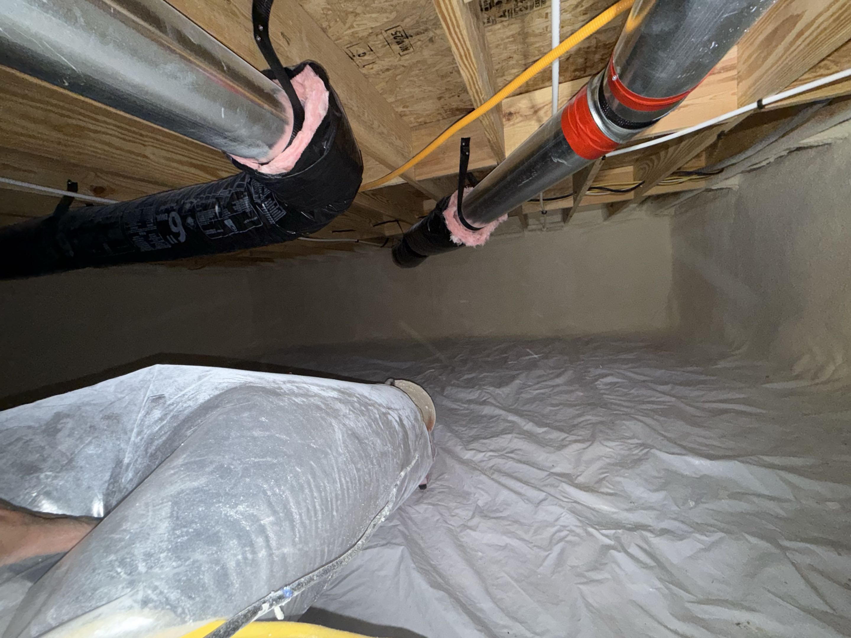 Meriden, Kansas. Laid out drainage matting and then a vapor barrier and finished off with 2 inches of closed cell foam on the exterior walls and rim joist.