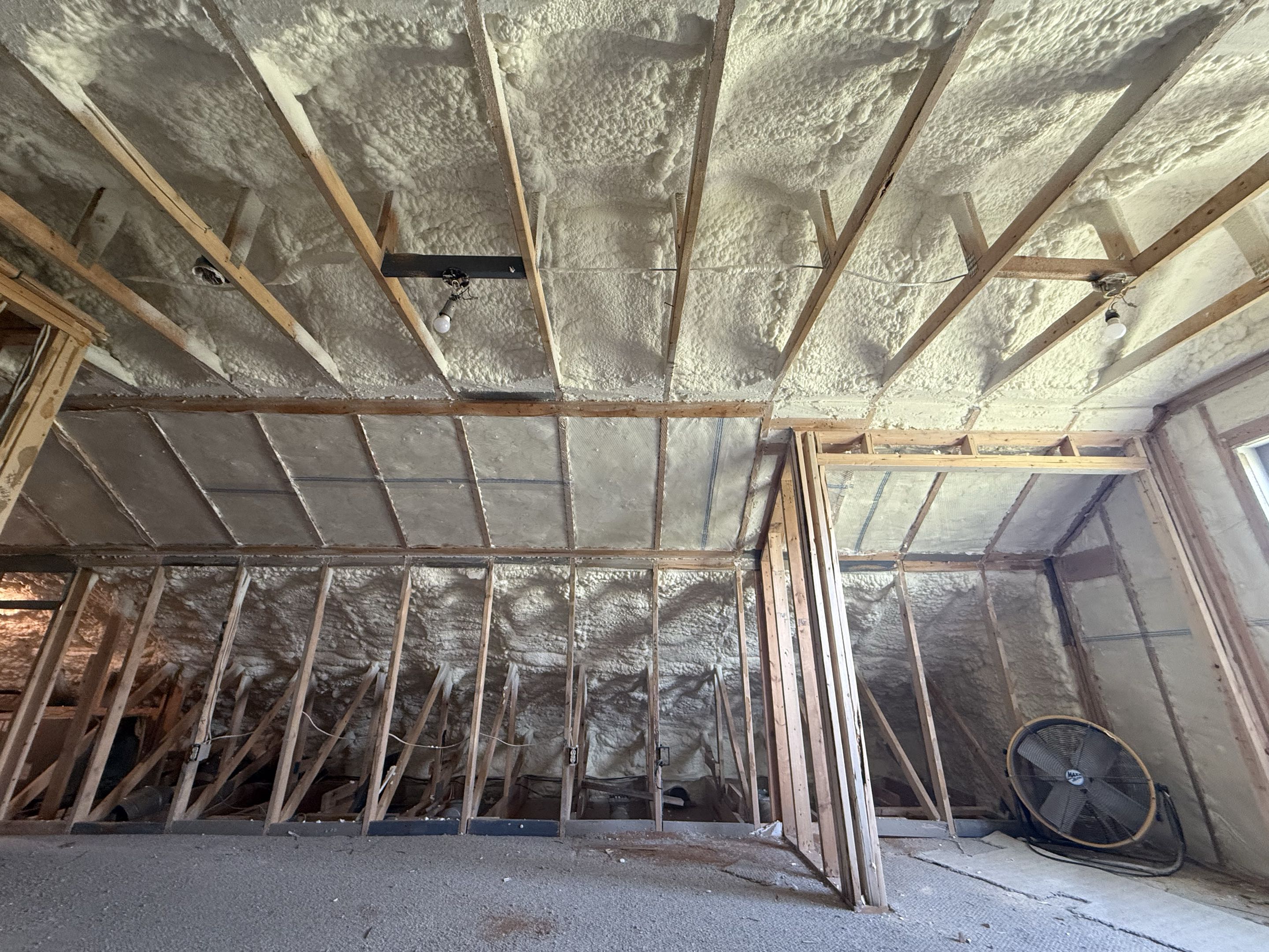Valley Falls, Kansas. Customer remodel of upstairs with 8 inches of open cell on the roof deck and profill open cell on the slopes.