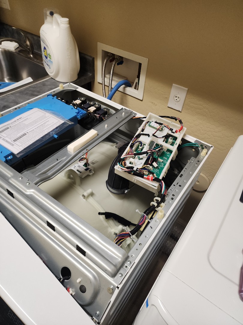 Upon receiving a call about a malfunctioning GE Fresh Vent front load washer, I began by examining the appliance's behavior. The washer was not completing cycles and was emitting loud noises. I initiated a diagnostic check, which revealed that the main control board was faulty. I then ordered a replacement control board and proceeded to disassemble the washer to access the board. After carefully removing the old board, I installed the new one, ensuring all connections were secure. I reassembled the washer and ran a test cycle, confirming that the noise had ceased and the washer was functioning correctly. The customer was pleased with the resolution and the appliance's restored performance.