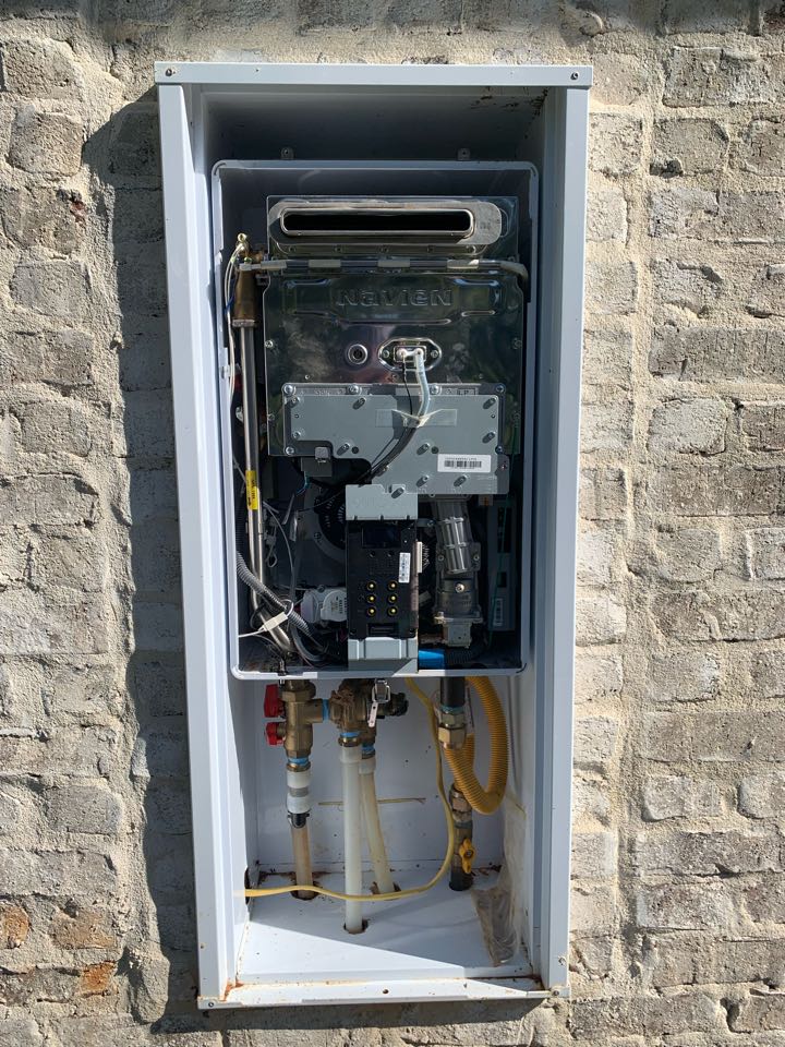 Flushed navien tankless water heater and cleaned.