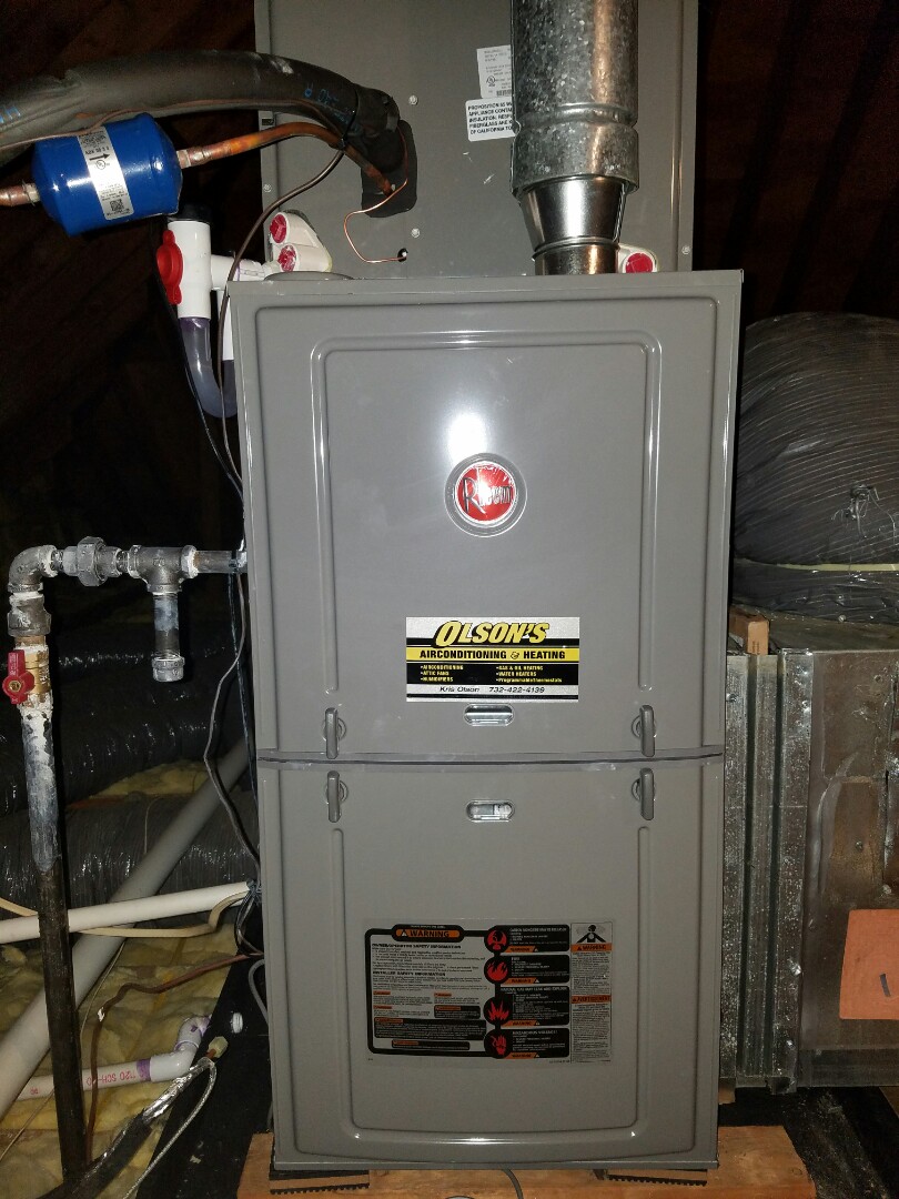 Install rheem furnace and coil and condenser Install wet switch and trap check and charge Air Conditioning 