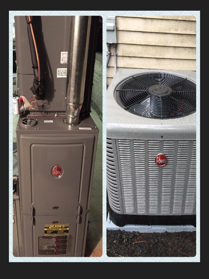 Install rheem 70k furnace with rheem coil and condenser 2 1/2 tons of air conditioning install new condensation trap with safety switch check and charge air conditioning check and test heat 