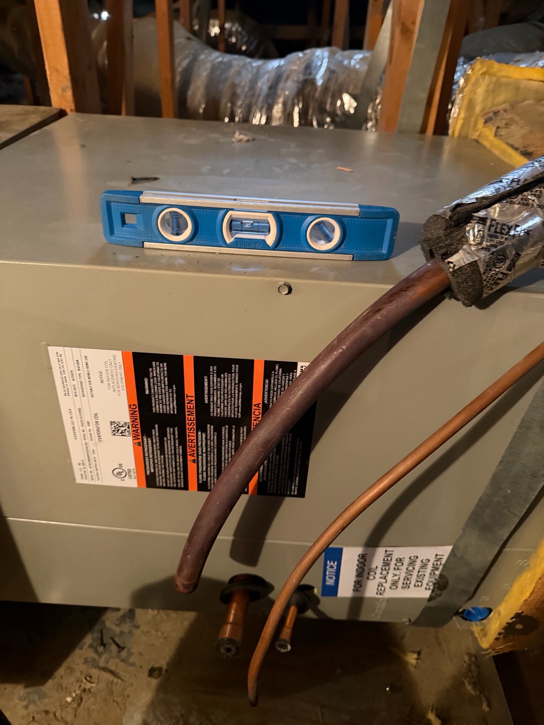 Indio, CA - The service involved the installation of an evaporator coil, specifically for the living room system. The technician replaced the expansion valve (TXV) to enable compatibility with R22 refrigerant. Additionally, the technician secured the coil to the furnace and the plenum. Finally, the unit was charged with R22 refrigerant to ensure optimal performance.