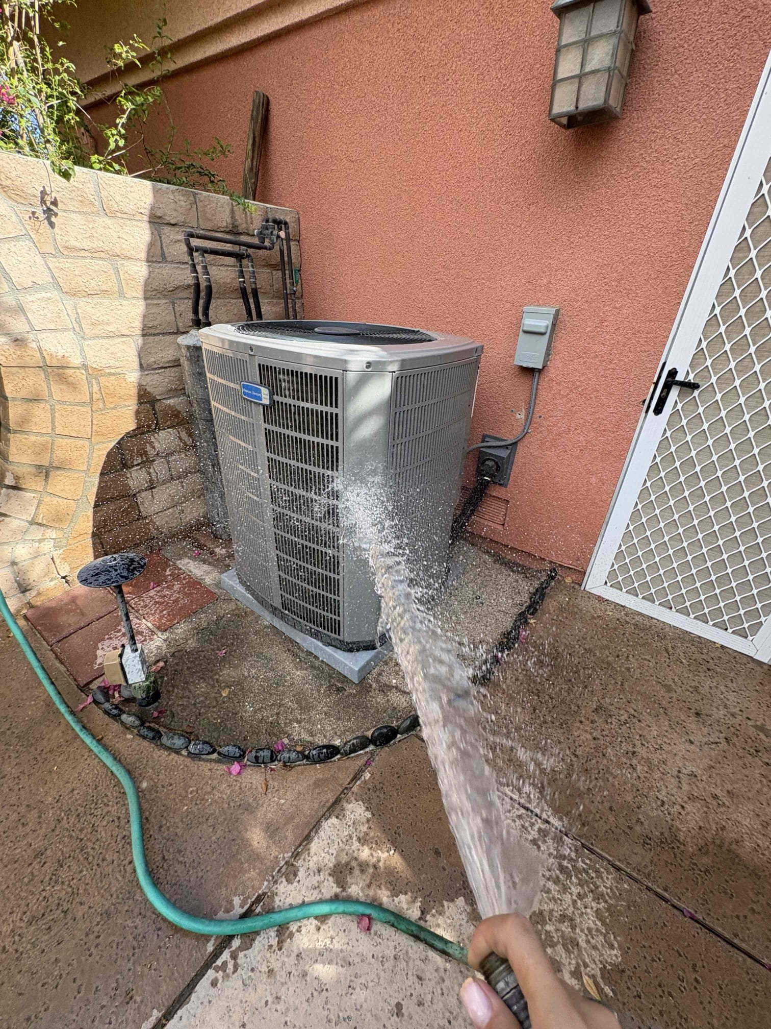 Today’s maintenance consisted of two units located on the side of the home replaced all three filters. Both thermostats properly called for cooling with no alerts. Pressures on each unit checked out . Amps for both systems checked out. Condensation lines are cleared. Both of these units. Are operating to the manufacture specs at this time of today’s maintenance. Thoroughly washed down both units. Overall both systems are cooling at this time.