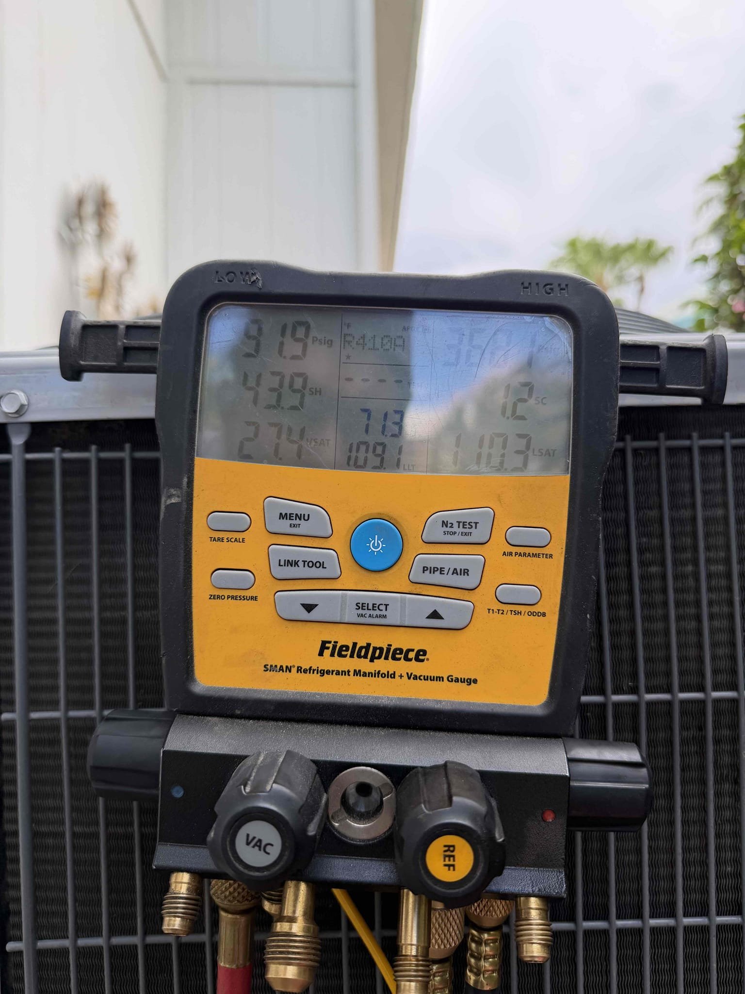 Upon arrival homeowner reported the system was blowing warm air upon arrival. Performed system inspection and found the outdoor compressor and indoor evaporator coil completely iced over. Checked the air filter and verified that the indoor blower fan was operating properly. Explained to the homeowner that there were two options: allow the compressor and coil to defrost on their own and return the following morning, or manually defrost the system during the current service call. Homeowner elected to have the system defrosted during the visit. After the compressor and evaporator coil were fully defrosted, the system was restarted and refrigerant pressures were checked. System was found to be low on refrigerant. Added approximately 4 pounds of refrigerant and checked system operation.
System was operating and cooling properly at the completion of service.
Additional Request: Homeowner requested an estimate for a ductless mini-split installation also signed up for the HFCP