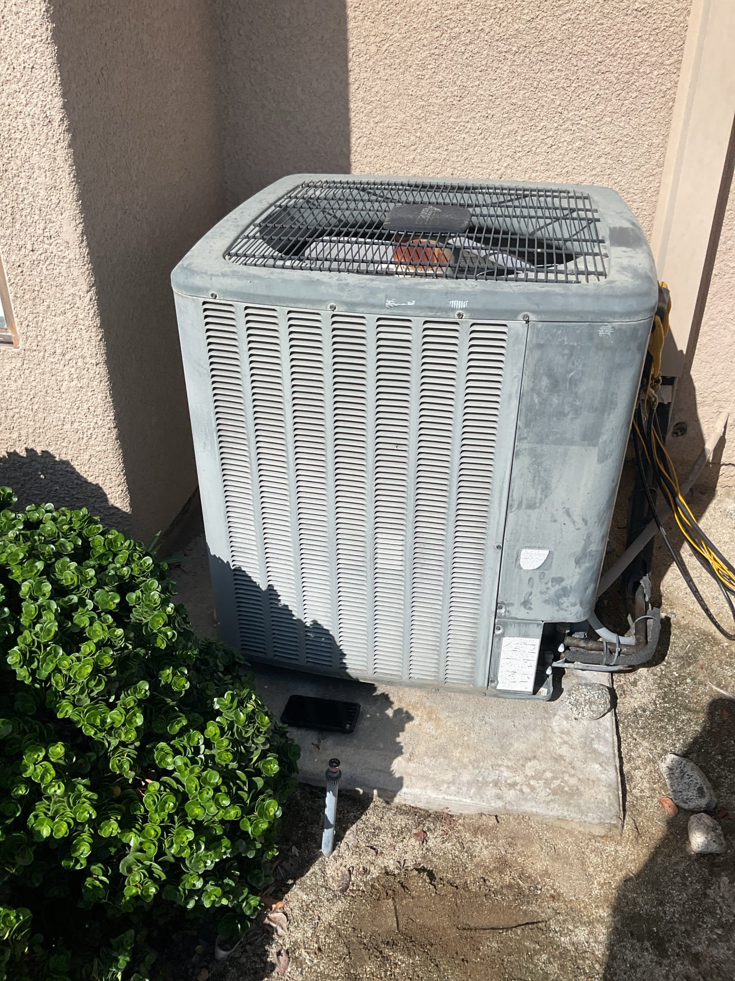 Performed a cooling maintenance on a split Amana. Cleared condensate, replace filter and washed outdoor unit. Checked capacitor, starting/running amperage on all motors and performed a refrigerant circuit diagnostic. Delta T was good with home cooled to 72°. Tested thermostat for calibration and accuracy. Disconnect box: good. System is cooling the home at the time of maintenance. 