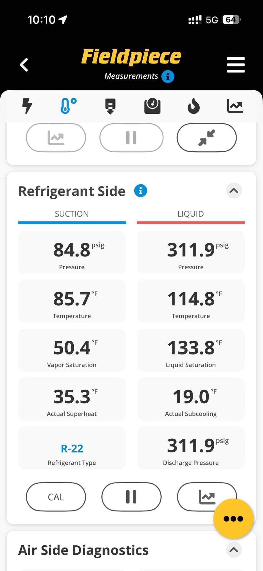 After Diagnostic found faulty capacitor replaced capacitor unit is up and cooling performed temperature split and pressures system has Freon temperature split 15 degrees system is cooling but not properly unit is r 22 no longer manufactured sent estimates for replacement system is past life expectancy also signed up client on comfort plan 