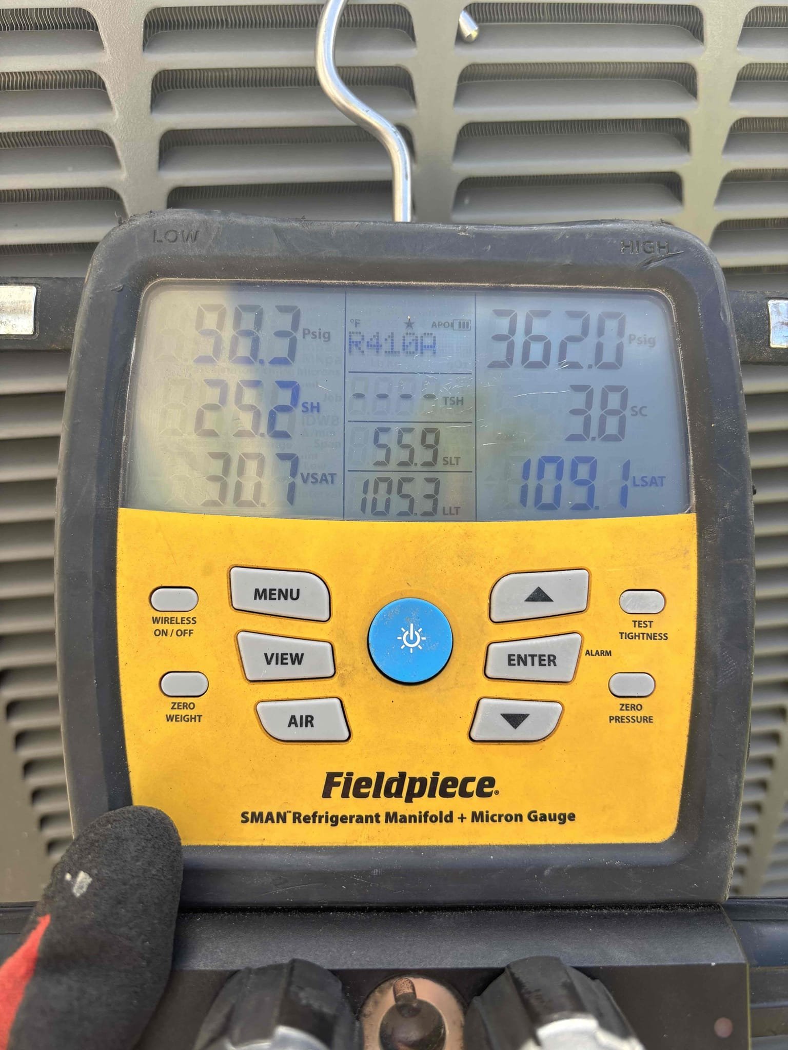Upon arrival, Client had House set to 74 and it was reading 76 inside House. Client says that unit gradually goes up in temperature as temperature rise outside. Check all electrical components such as run, capacitor, and compressor and fan amps. All three are within range upon checking refrigeration levels found system extremely low on refrigerant and informed . Client system needs at least 2 pounds to help cool down the house properly. Also inform Client would recommend doing the leak search. System is very low on refrigerant most likely there is a leak in  system. Client wanted to add the 2 pounds of refrigerant today to help get through the summer and would like to be sent an estimate via email for a leak search. Client would also like a physical copy of receipt as well as a physical copy of estimate sent by mail.