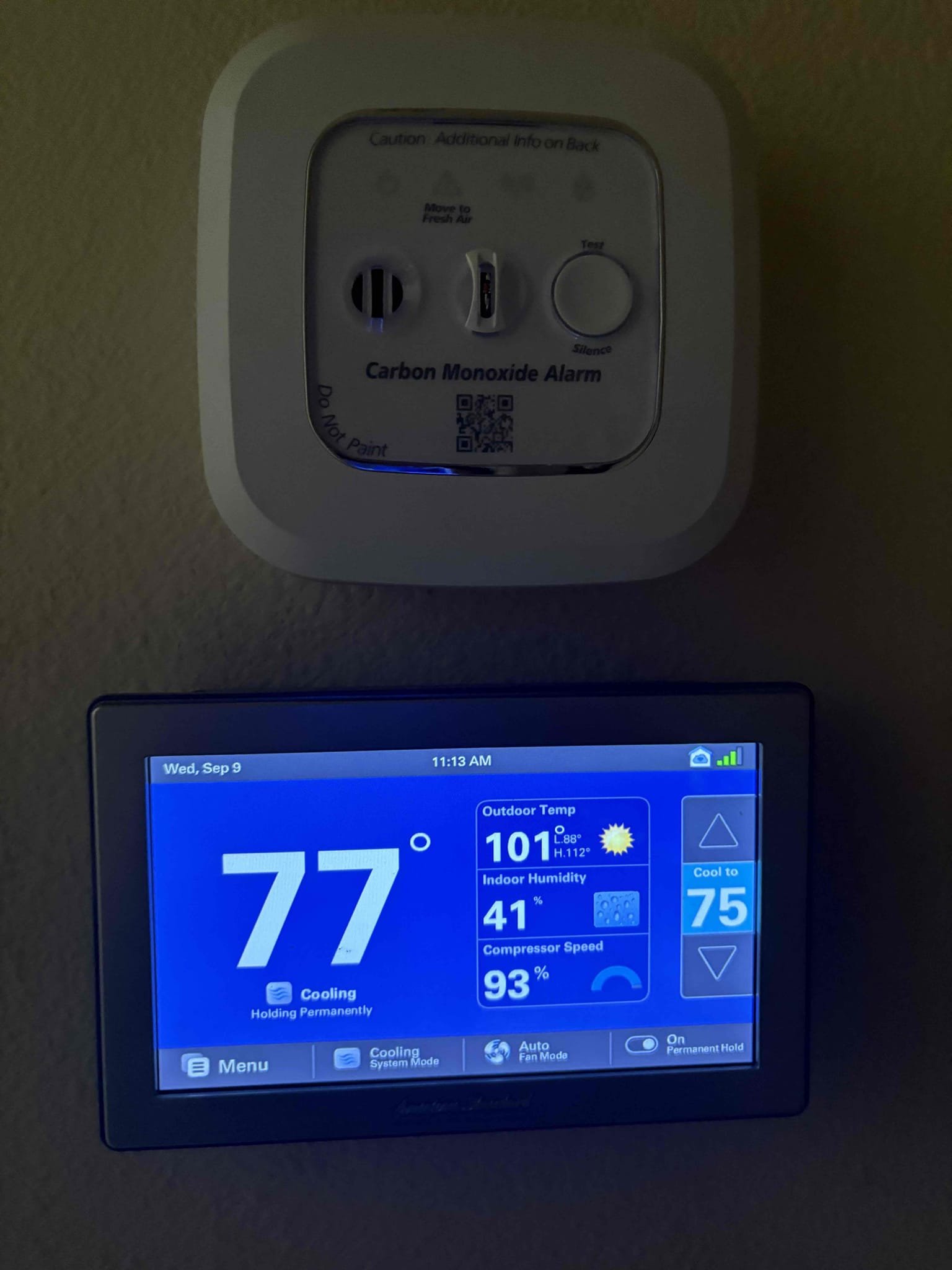 Today’s cooling maintenance consisted of one platinum unit located on the side of the home. I first begin with washing the filters to ensure they have enough time to dry . Thermostat is properly calling for cooling with no alerts. All of the cooling sequence of operations are successfully checking out. Pressure is checked out amps on the unit are safely checking out and there’s no additional alerts on the mitigation board at the condenser. Cleared condensation line and thoroughly wash the unit down. Overall system is operating to manufacture specs at this time of today’s cooling maintenance