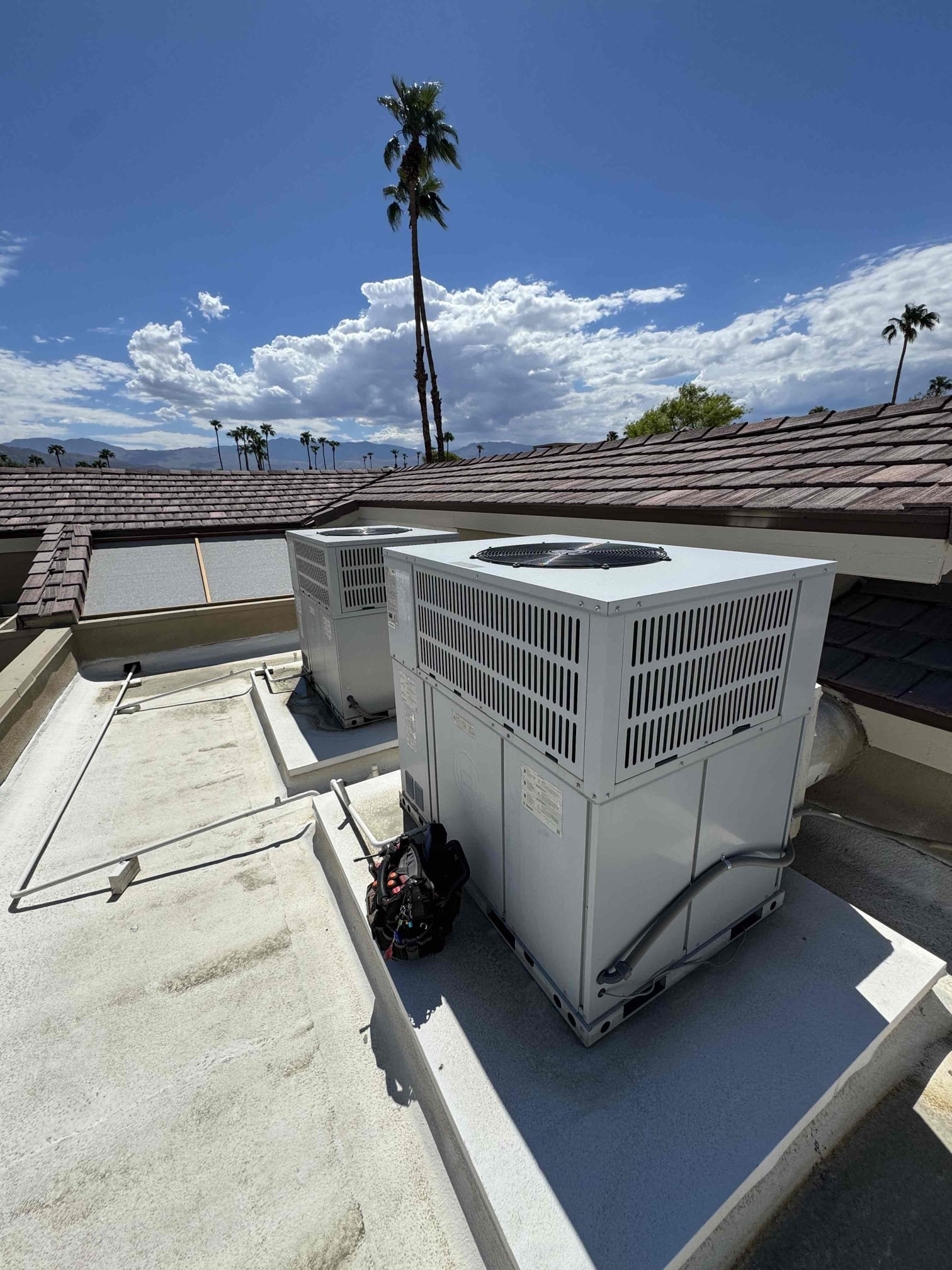 Maintenance for cool on two Bosch heat pump all electric package unit. Lake filters. Condensation line cleared filters changed. Two ecobee thermostat working properly. Checked both system sequence of operation. Checked compressor amps, checked fan motor amps, checked fuses and disconnect box, checked Freon and temperature split. Washed both outdoor units down. Both systems are working per manufacture spec. Home is cooling properly. 