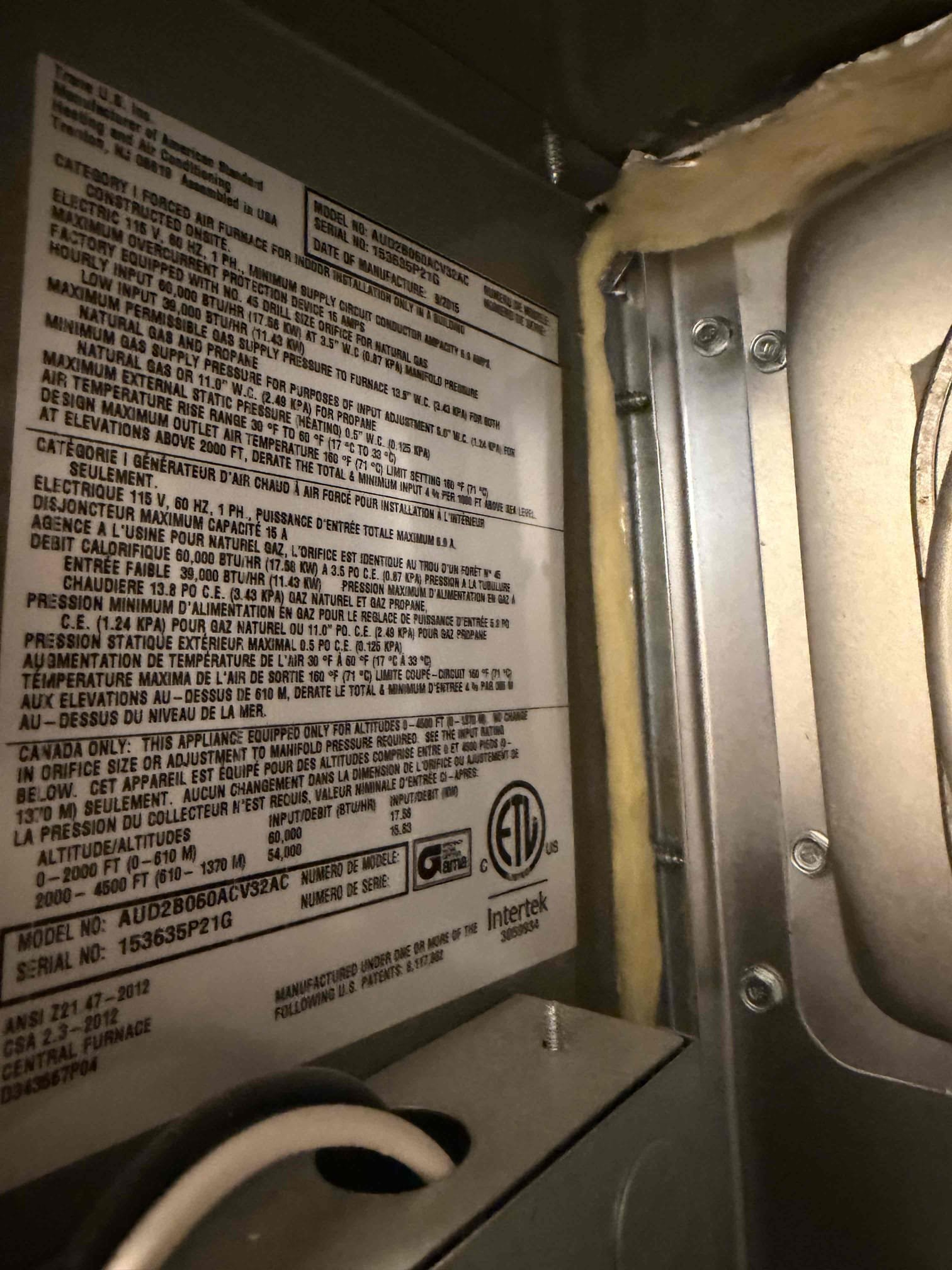 Performed a heating maintenance on 2015 American standard furnace, Filters located inside furnace, fau located in hallway closet up flow, washed filter, flushed condensation line through jones valve, on fau followed sequence of operation, checked for amperage and voltage, checked for blower speed, check for any loose connections, check for temperature rise, everything within range also cleared dust accumulated   inside electrical component. System is working within specification in heating at the time of maintenance.