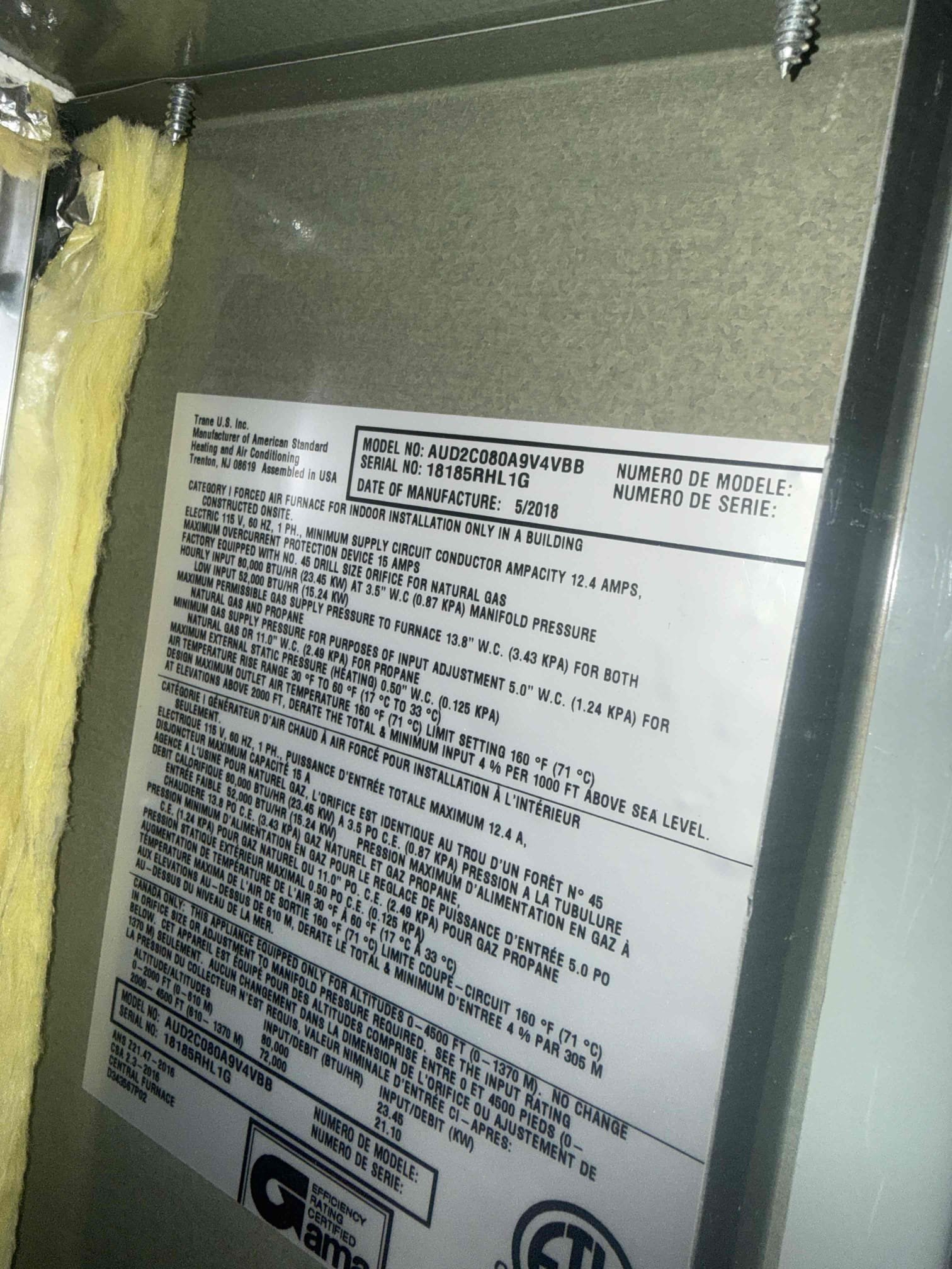 Performed annual heating maintenance on a 2018 American Standard split system. Upflow fau located in hallway closet. Client had replaced 20x25 filter prior to arrival. Left behind filter. Cleared condensation line and checked water safety switch for proper operation. Verified heating sequence of operation is working properly according to manufacturer specifications. Checked flue pipes were secure. Detected zero carbon monoxide. Checked temperature rise. Checked microamps for flame sensor. Everything checked out operational. Honeywell 8000 thermostat checked out operational. System is working properly in heating at this time of service. 
