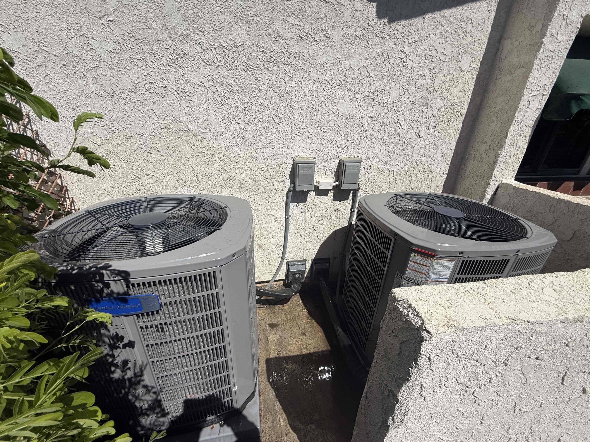 Performed annual cooling maintenance on 2) 2025 American Standard Platinum Heat pumps. FAUs are located in guest closet attic access. Cleared condensation lines from faus. Replaced 2) 24x24 filters located in lower wall. Followed sequence of operations and checked voltage, amperage, temperature splits, Freon levels, found no error codes on CDA, and rinsed condenser coils. 1050 thermostats checked out operational. Both systems are working properly in cooling at this time of service. 