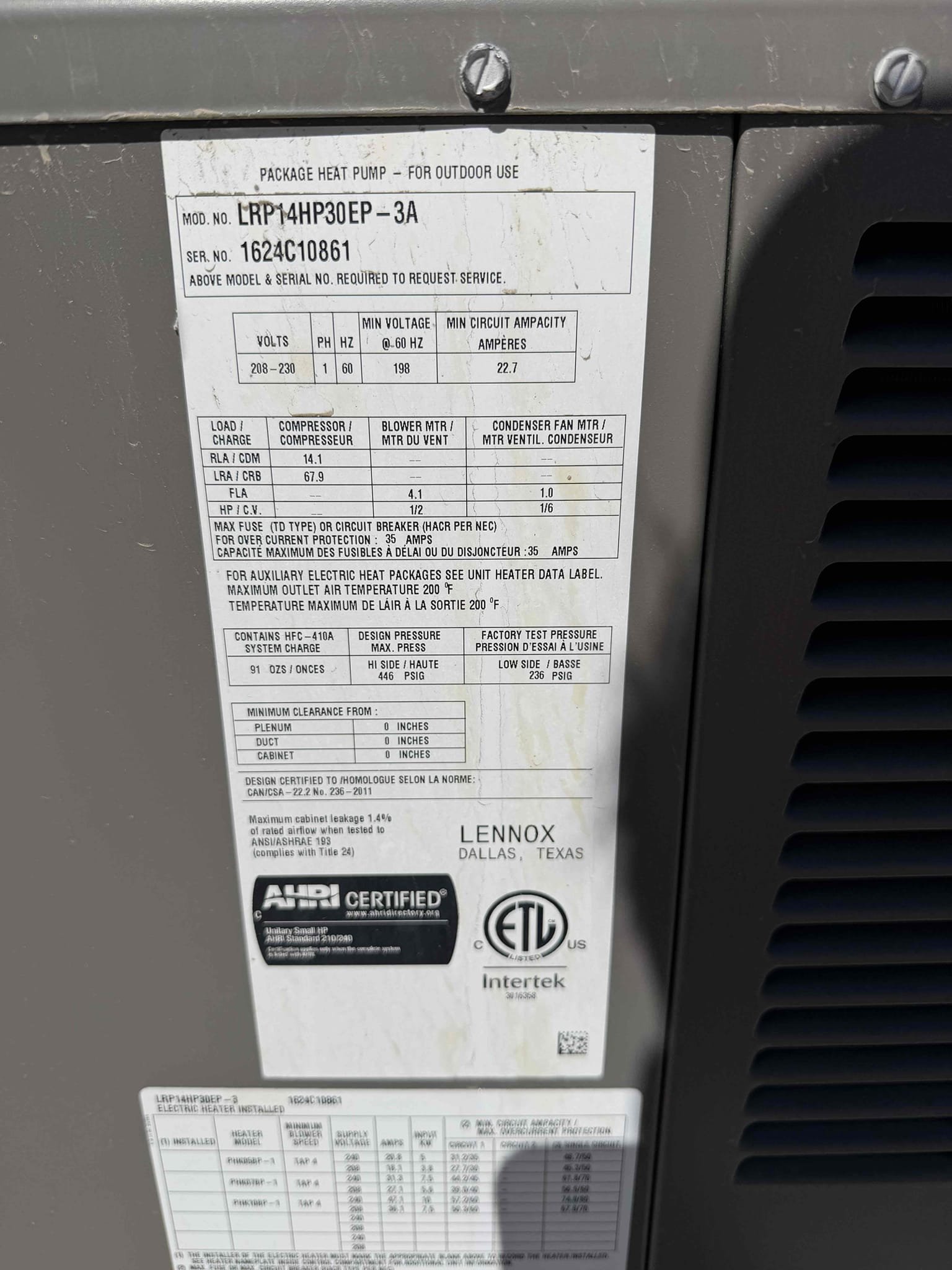 Performed a cooling maintenance on a 2 Lennox  package unit, changed 24x24 & 3 6x20 filters  filter, filter located in ceiling, flushed condensation line, check for thermostat, on unit check for amperage and voltage, check for compressor, check for freon level, check for temperature split, checked for disconnect box, everything within range also clear out dust accumulated inside electrical component area and rinsed unit coil. System is working within specification in cooling at the time of maintenance. 