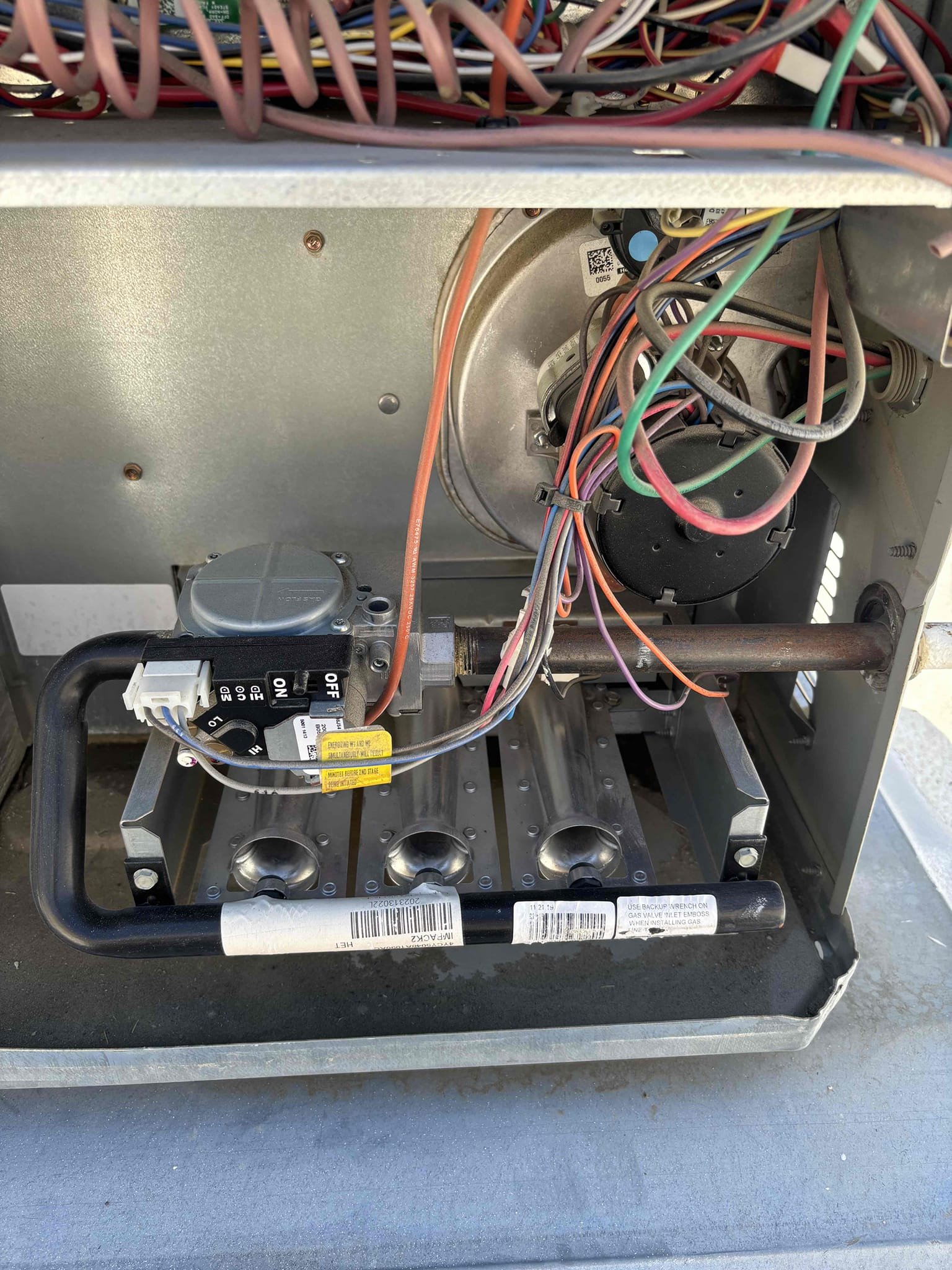 Performed a heating maintenance as well as make sure all cooling components for system are working properly. At this time was getting a 18° split while system was in cool mode compressor amps fan motor amps and run. Capacitor are all well within range upon checking system and heating mode. System was reaching temperatures of 100° and going up cleaned off burners, as well as checked run capacitor for heating equipment at this time. System is heating and cooling down the house proper . Finish maintenance by changing out filter and washing down package unit.