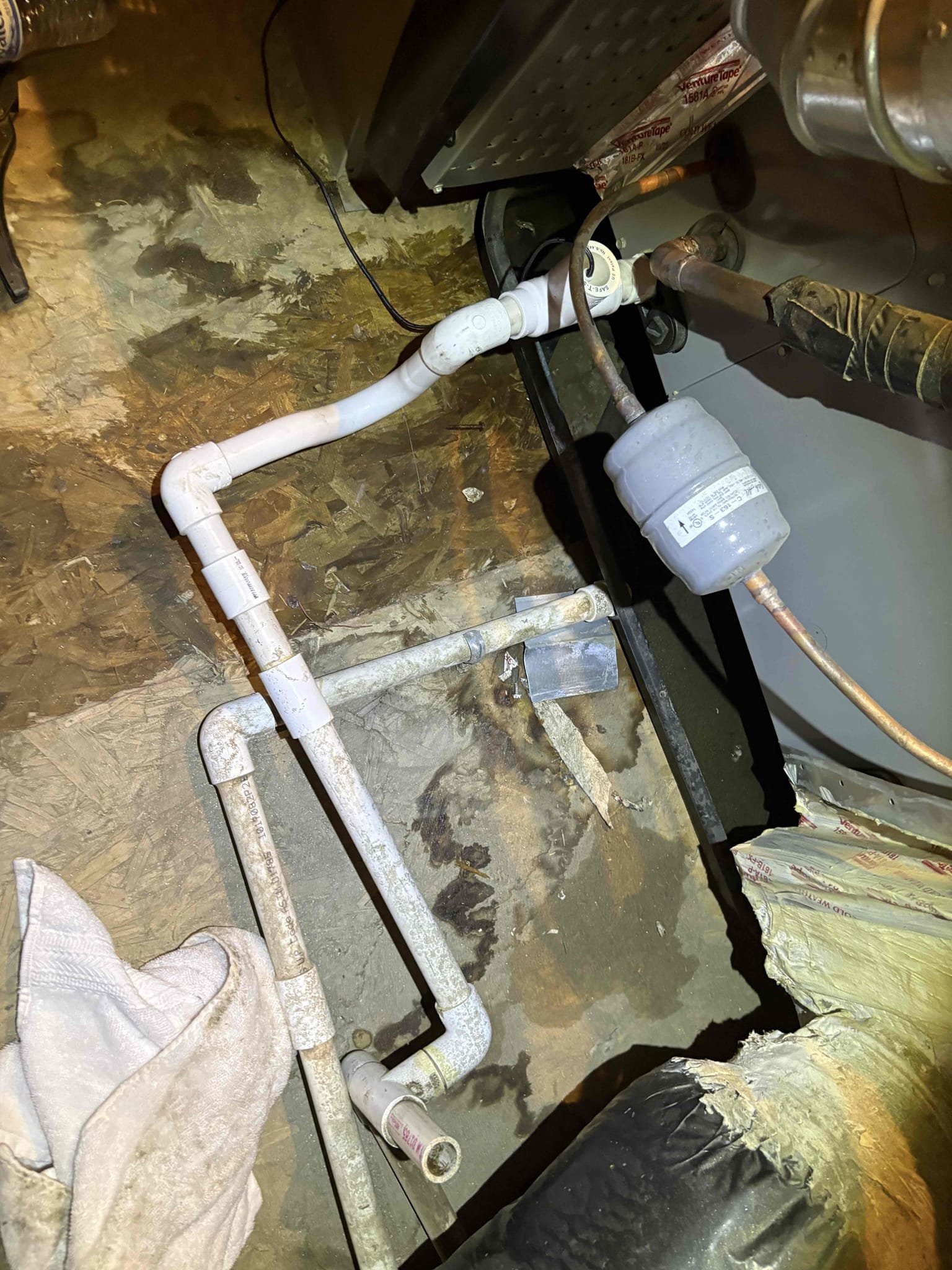 Upon arrival, condensation line was completely broken off and snapped in half between the coils and the safety switch area. I repaired the condensation line and added a new safety switch and clear the condensation line to ensure that proper drainage is occurring and no more water is spilling out from the unit.
System is now cooling and operating properly 