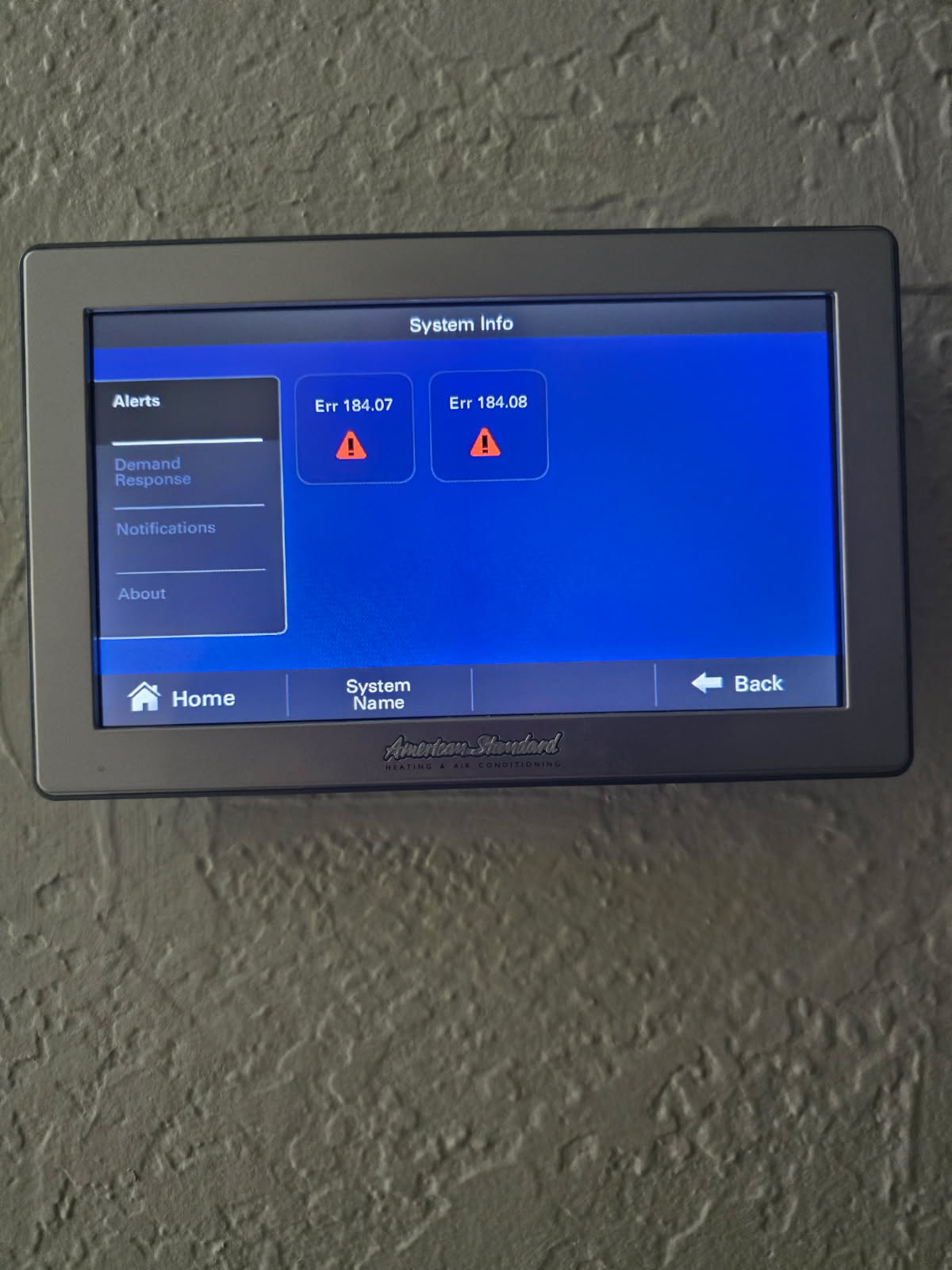 Perform annual maintenance on a 2022 3 ton American standard platinum series split system. Replaced 16x25 air filters.
Cleared the condensate drain line and verified proper drainage. Checked outdoor condensation terminal.
Inspected outdoor electrical terminals and connections.
Verified system operation and cycled through heating and cooling modes.
Checked blower motor speeds, voltage, and amperage.
Inspected compressor operation and electrical amp draw.
Checked refrigerant operation and verified system performance.
Inspected the outdoor unit and verified proper operation and security.
Inspected ductwork and addressed major issues as noted.
Checked thermostat operation, temperature response, and heating/cooling calls. Inspected txv for outdoor unit made sure secured properly. 
Verified thermostat communication and confirmed no active alerts.
System Status
The system was tested and is operating properly at this time. No active alerts were present upon completion of maintenance.