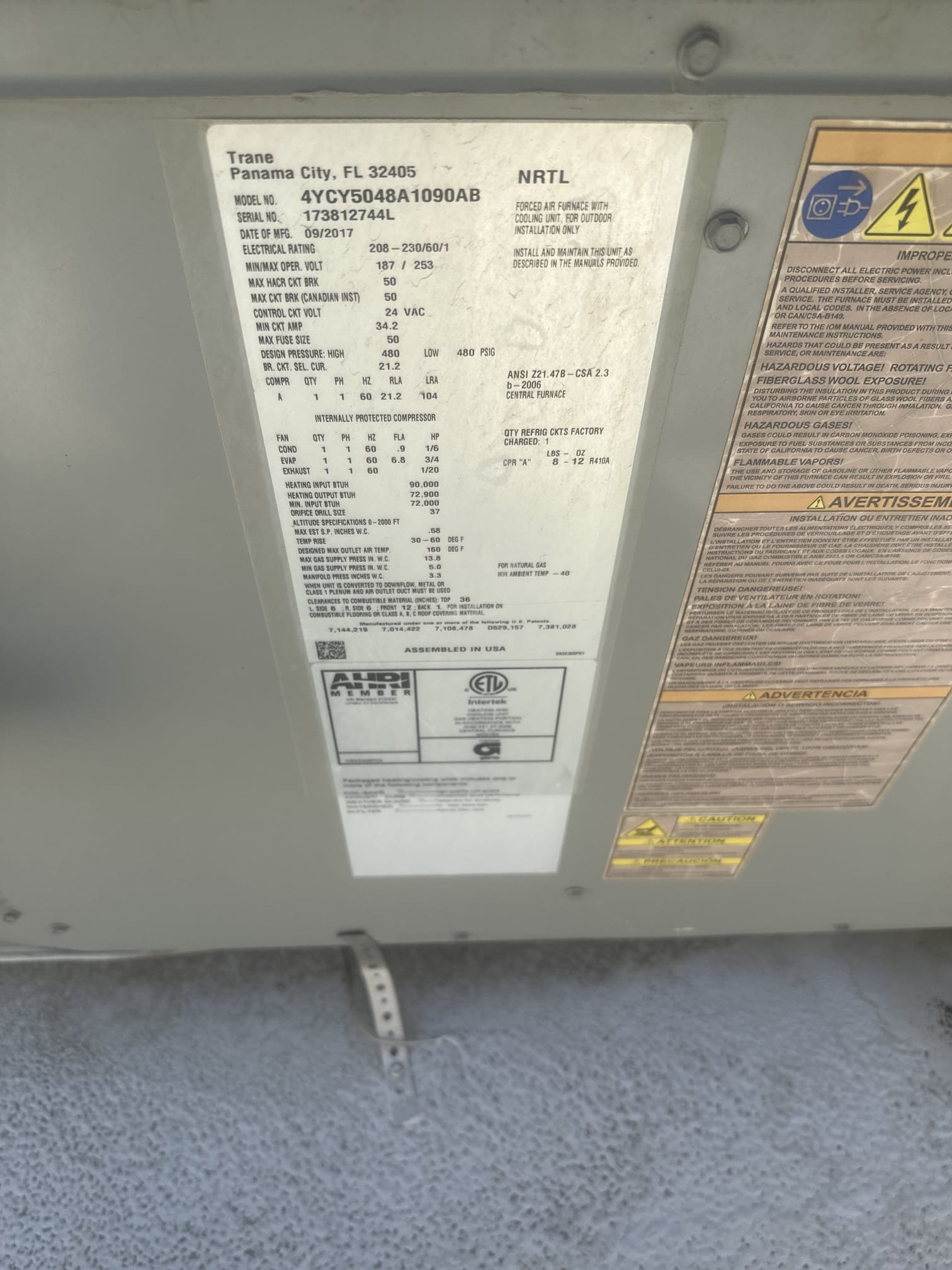 Two-System Heating Maintenance

Performed heating maintenance on two Trane gas/electric package units.

Equipment Information

System 1 – 2016 Trane
Model: 4YCY5042A1090AA
Serial: 165013241L

System 2 – 2017 Trane
Model: 4YCY5048A1090AB
Serial: 173812744L

Maintenance Performed

Inspected both systems and verified proper sequence of heating operation. Replaced standard 1-inch air filters.

Cleared electrical components and burner compartments of accumulated dust and debris. Inspected and verified cleanliness of blower wheels, blower housings, and evaporator coils.

Checked electrical operation and amperage. Verified inducer draft motor operation, measured inducer motor amperage, and tested inducer motor capacitors.

Cycled both systems in heating and measured temperature rise to verify heating performance. Recorded temperature rises of 30.3°F and 47.2°F, both within the manufacturer’s specified range of 30–60°F.

Performed carbon monoxide testing, with zero carbon monoxide detected.

C