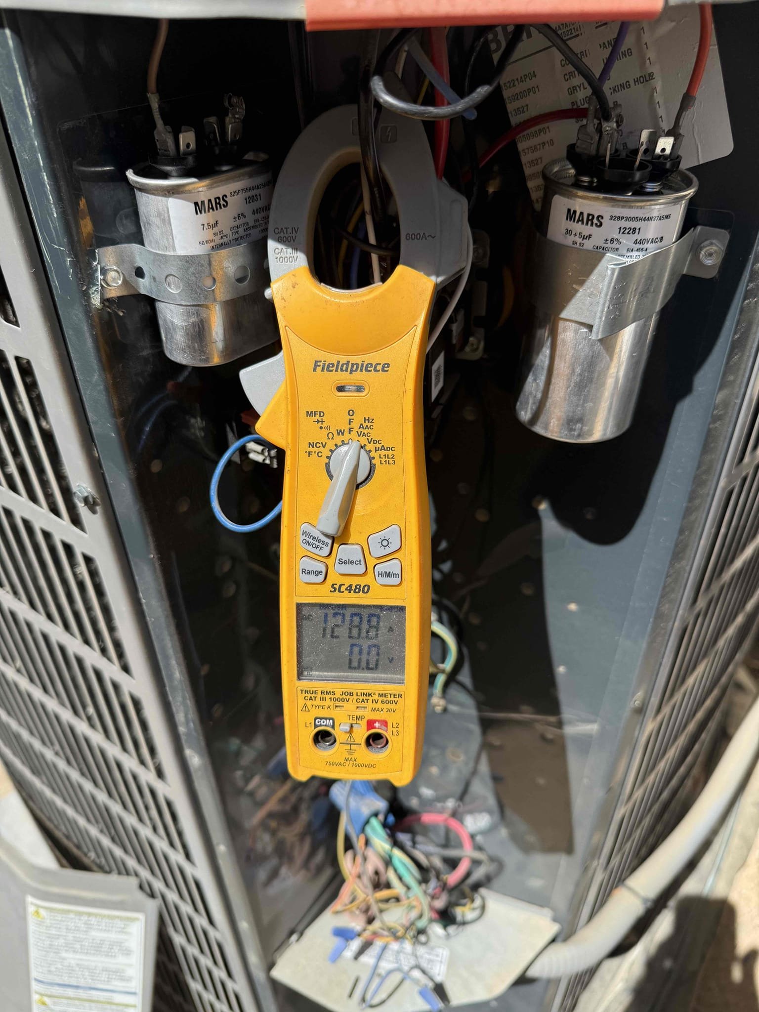 La Quinta, CA - Bedroom unit (2018 AS #432F) has a failed/swollen dual run capacitor. Replaced capacitor under part warranty, labor warranty expired). Found compressor starting amps well above manufacturer specifications. Recommended adding a hard start kit to lower the starting amps, prolonging the life of the compressor motor. Homeowner to advise, quote for hard start kit attached with this invoice). System is up and cooling properly now (22° temperature split).