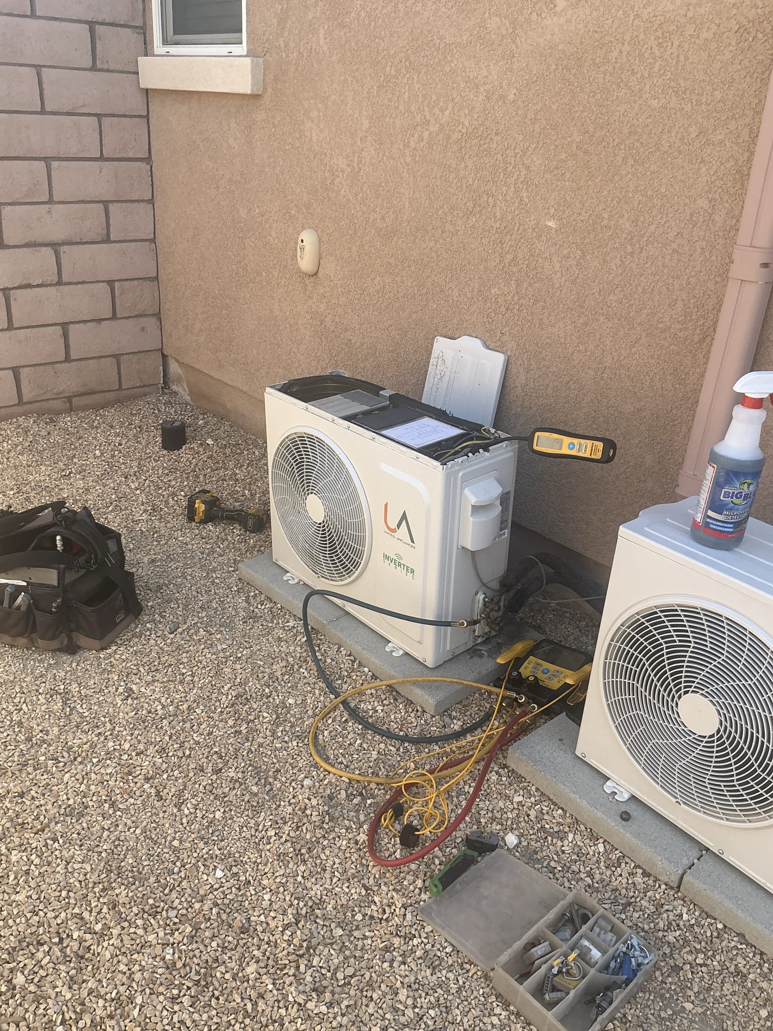 Diagnostic on ductless for casita. Equipment has leak in refrigerant system. Checked accessible connections and flare connections are not leaking. Coils are leaking. Mini split is off brand from Mexico. Also uses 410a refrigerant which coils are no longer manufactured. Recommend replacement of ductless unit with Mitsubishi which is a reliable manufacturer with 10 year warranty. 