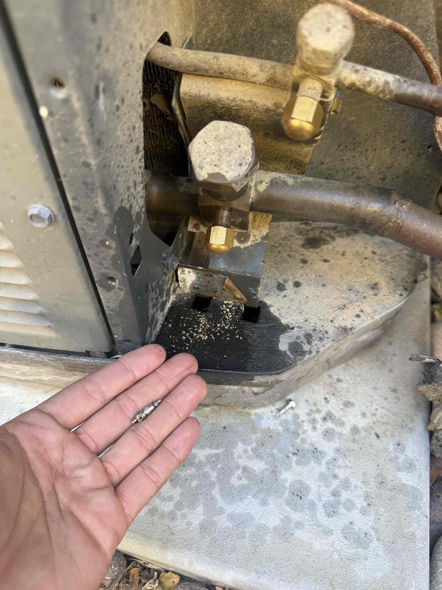 Performed annual outdoor safety maintenance check per clients request. Upflow fau is located in indoor closet. Replaced 24x30 filter located in lower wall. Tested condensate pump for proper operation.

Found Schrader core leaking from low side service valve. Replaced Schrader core and assured no leak. Followed sequence of operations and checked voltage, amperage, capacitor, temperature split, Freon levels, cleaned out electrical compartment, and rinsed condenser coils. Everything checked out operational. Honeywell thermostat checked out operational. System is working properly in cooling at this time of service. Client opted to wait to schedule heating service. 