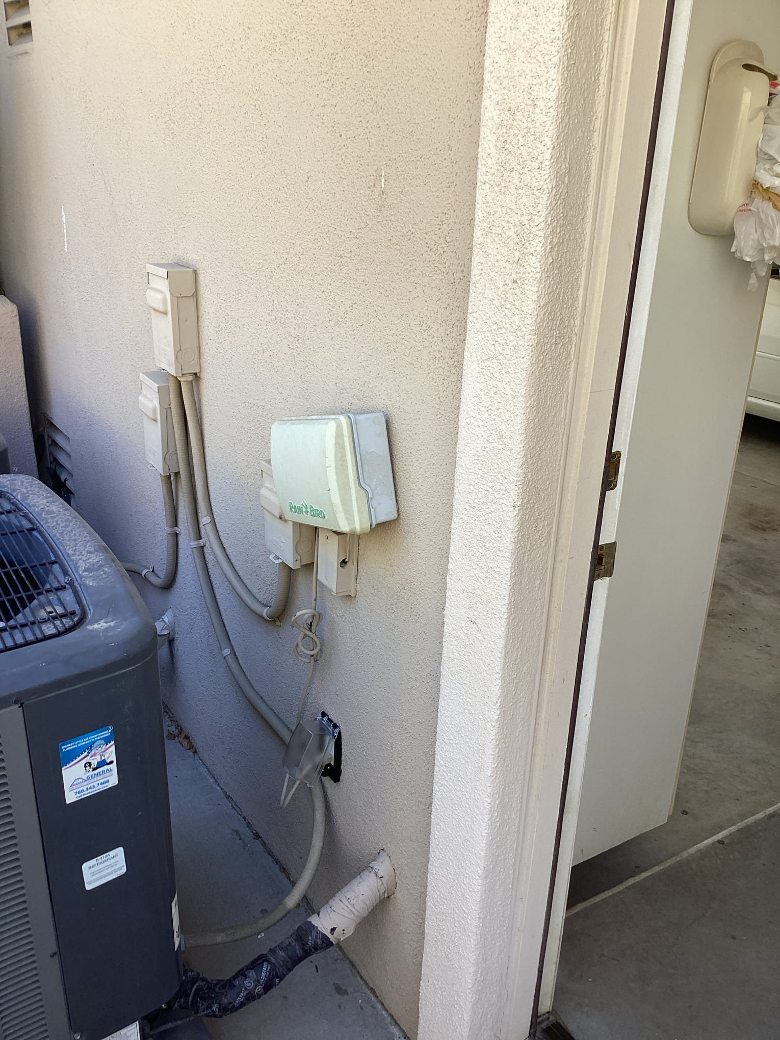 Arrived at customer’s home to diagnose gfci outlet still tripping that rainbird is plugged into. When testing system upon arrival I was not able to make gfci outlet trip. I isolated rainbird system using a gfci outlet whip and still as not able to get gfci to trip. Customer was still not confident in circuit holding, so I came up with a plan to put rainbird on a different circuit using switch on other side of wall. Will penetrate out of the back of the switch box and set a gfci outlet to only protect rainbird system. Fred only.